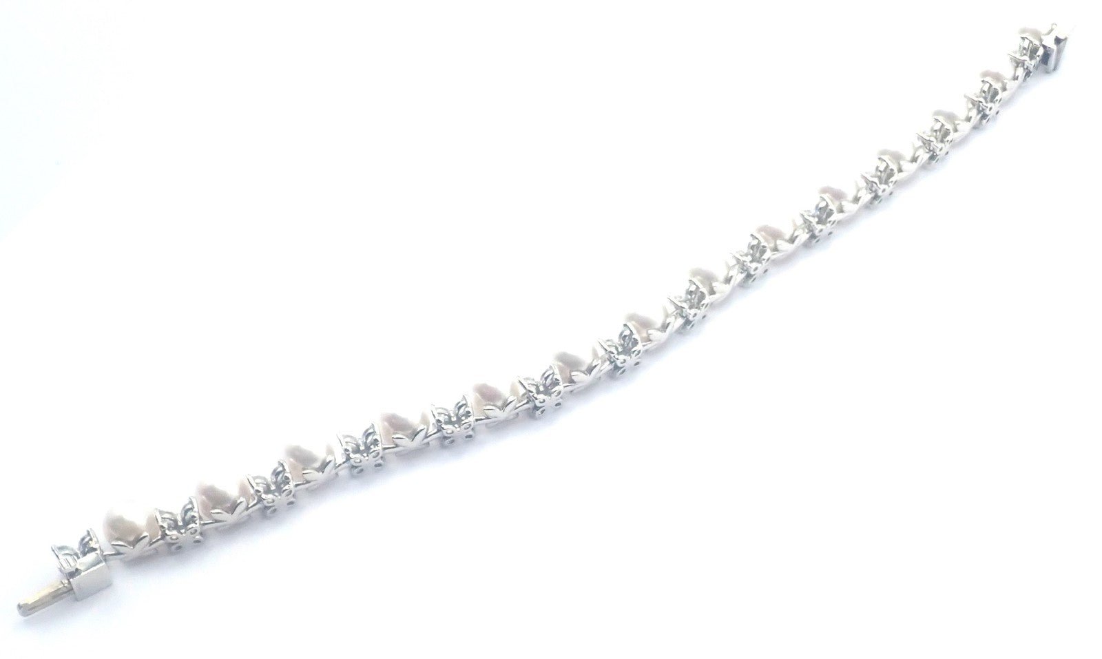 Tiffany & Co Victoria Platinum Diamond Akoya Cultured Pearl Line Tennis Bracelet | Fortrove