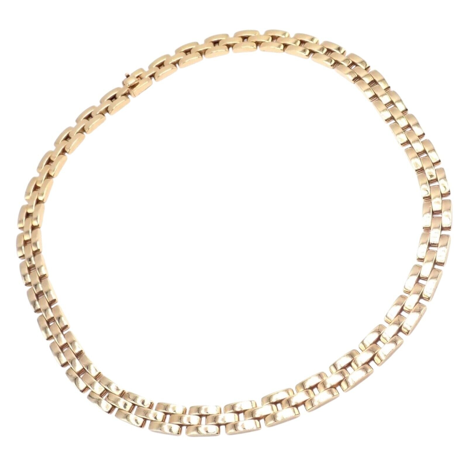 Authentic! Cartier 3 Row Maillon Panther Panthere 18k Yellow Gold Link Necklace | Fortrove