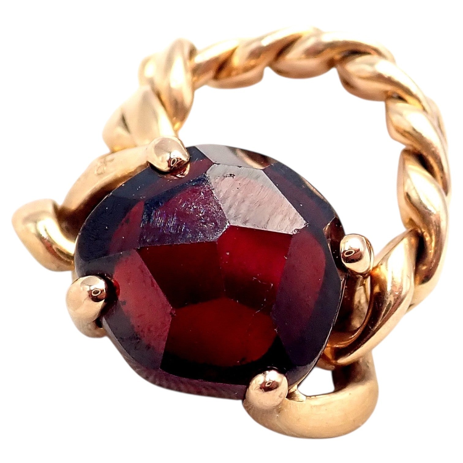 Authentic! Pomellato 18k Yellow Gold Lola Madeira Curb Link Garnet Ring Sz 7 | Fortrove