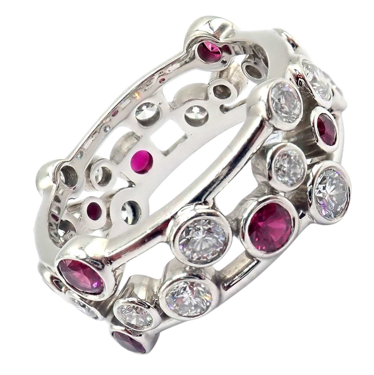 Authentic! Tiffany & Co Platinum Diamond Ruby Bubbles Band Ring Size 5.5 | Fortrove
