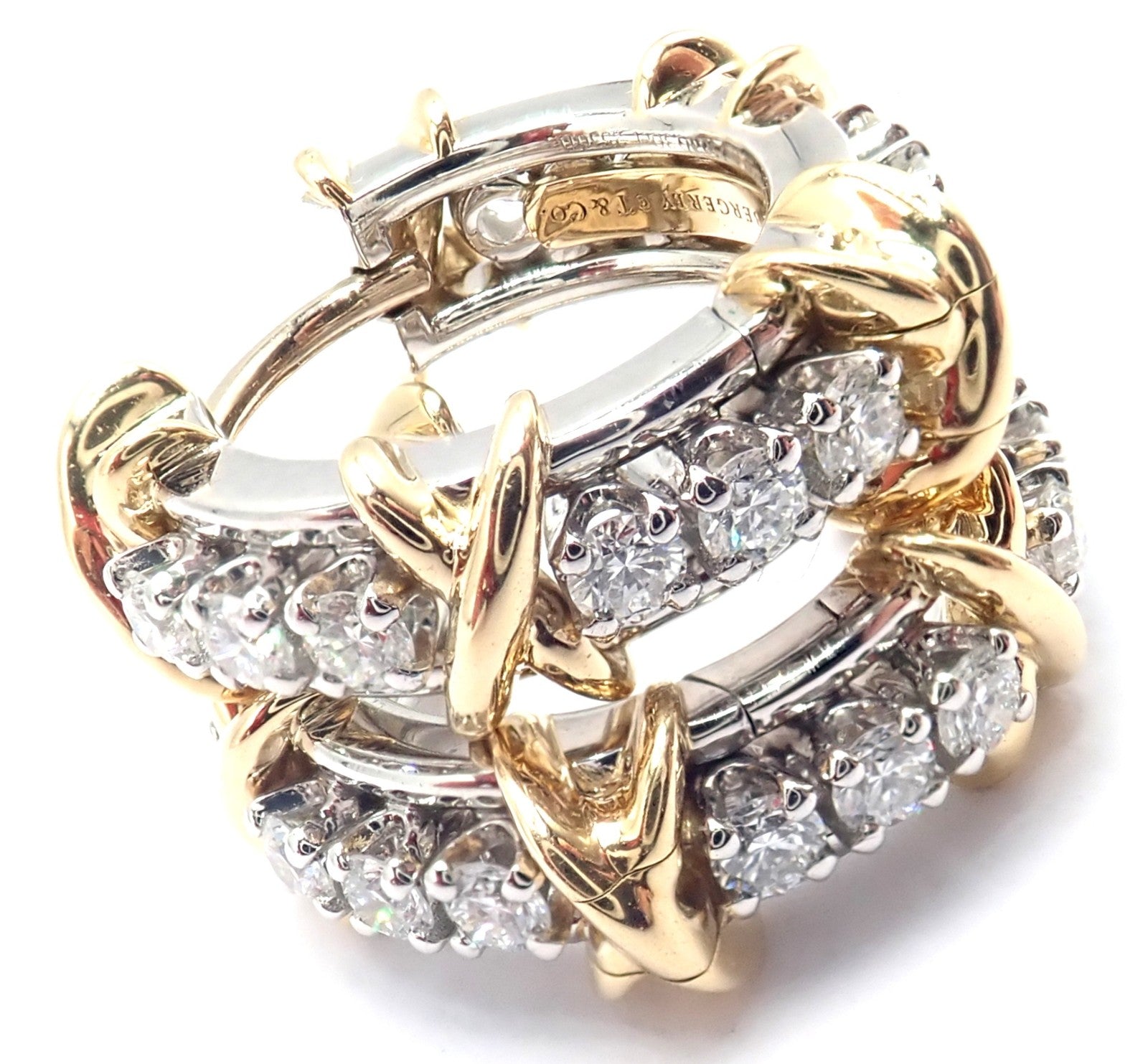 Tiffany & Co Schlumberger Sixteen Stone Plat Gold Diamond Narrow Hoop Earrings | Fortrove