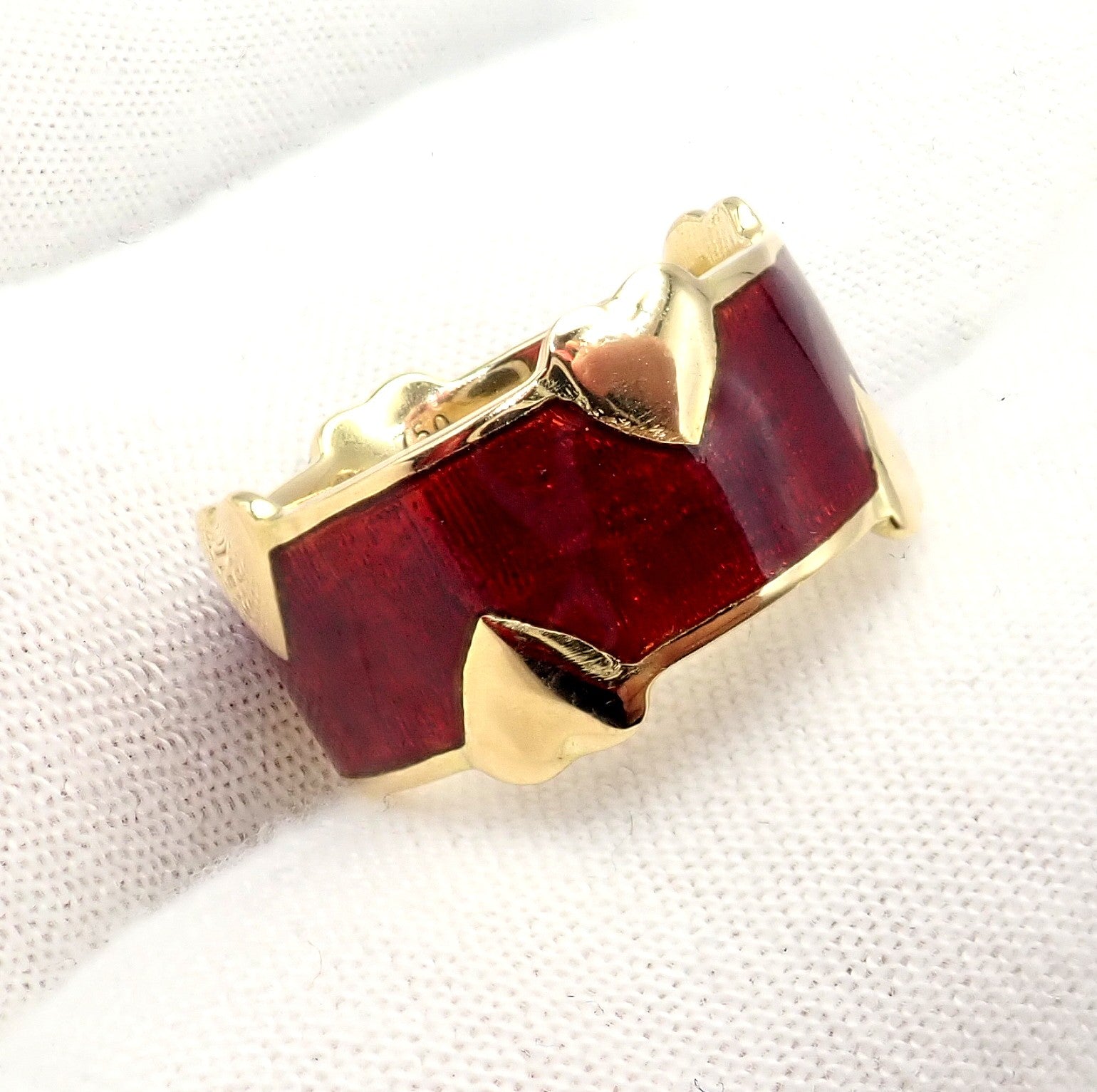 Tiffany & Co Schlumberger 18k Yellow Gold Red Enamel Heart Band Ring sz 6 | Fortrove