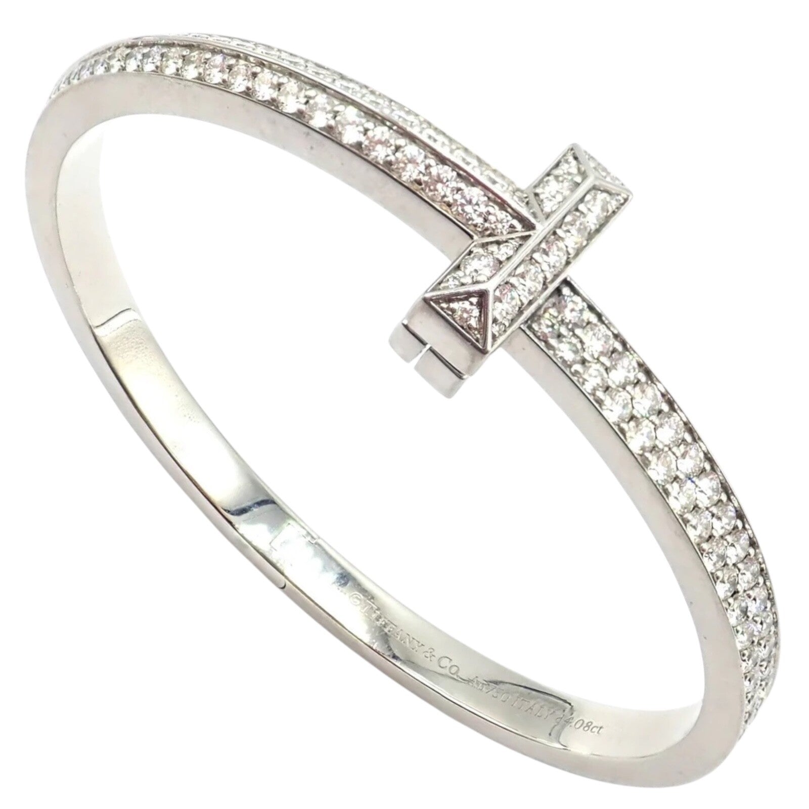 Tiffany & Co. Jewelry & Watches:Fine Jewelry:Bracelets & Charms Authentic! Tiffany & Co 18k White Gold Diamond T1 Wide Hinged Bangle Bracelet