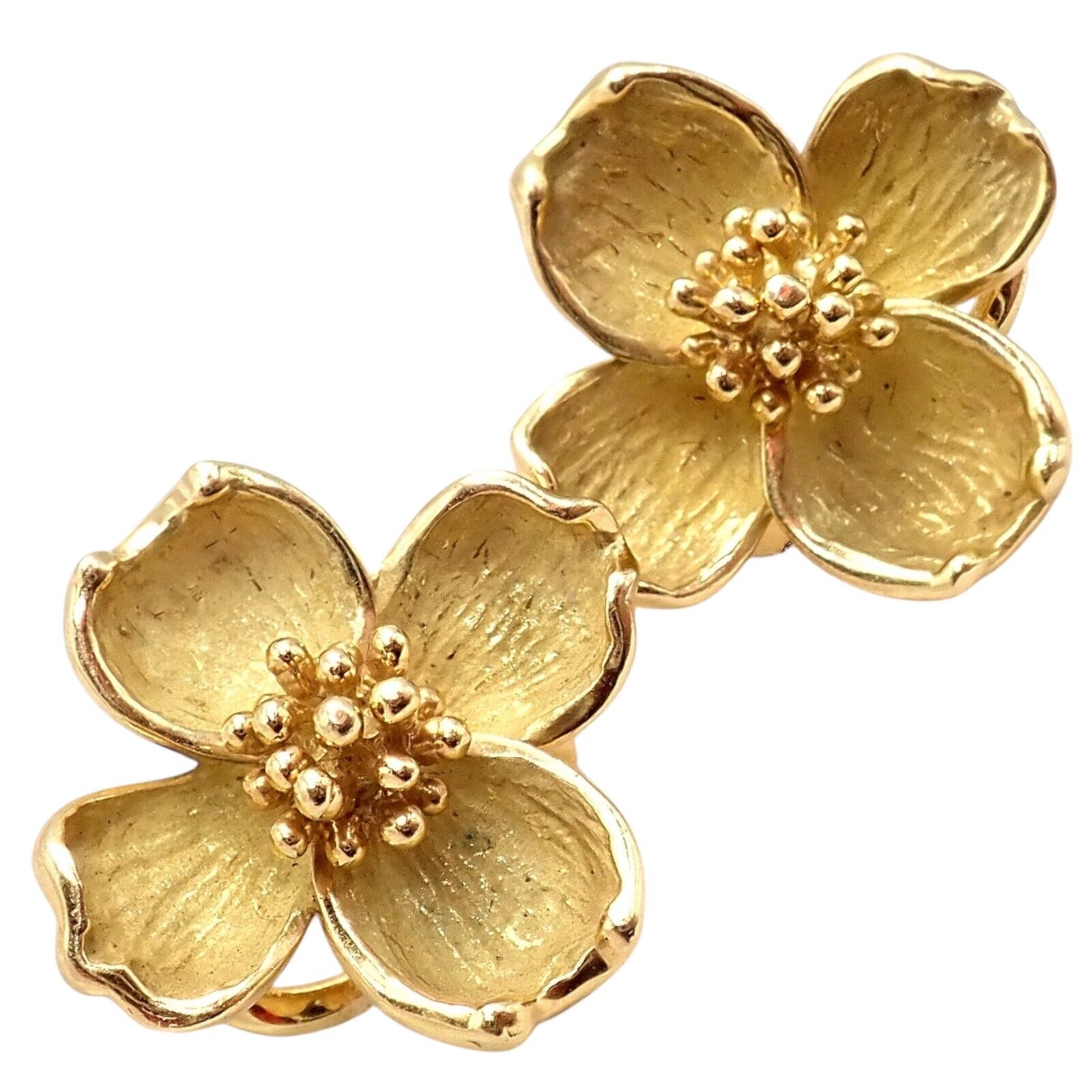 Authentic! Vintage Tiffany & Co 18K Yellow Gold Dogwood Flower Earrings | Fortrove