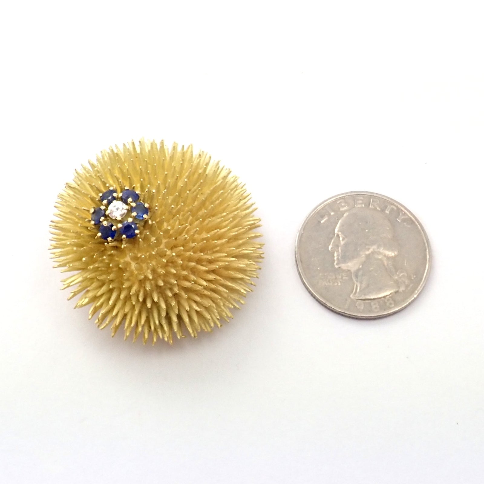 Tiffany & Co 18k Yellow Gold Sapphire Diamond Large Urchin Brooch Pin 1960's | Fortrove