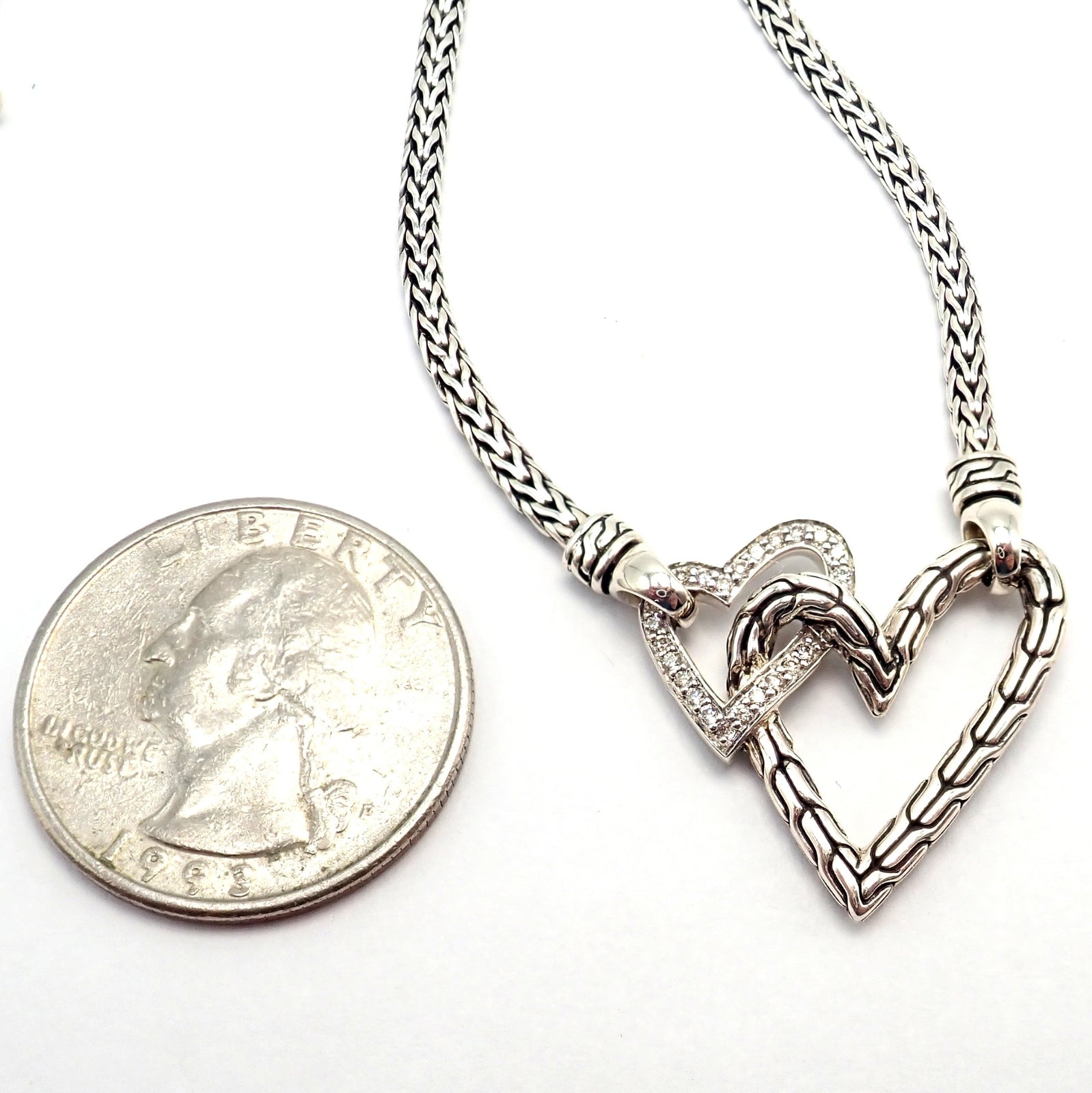 John Hardy Jewelry & Watches:Fine Jewelry:Necklaces & Pendants Authentic! John Hardy JH Silver Diamond Double Heart Manah Necklace