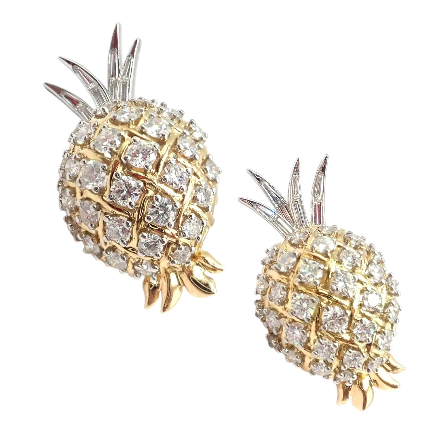 Authentic! Verdura 18k Yellow Gold Platinum Diamond Pineapple Earrings | Fortrove