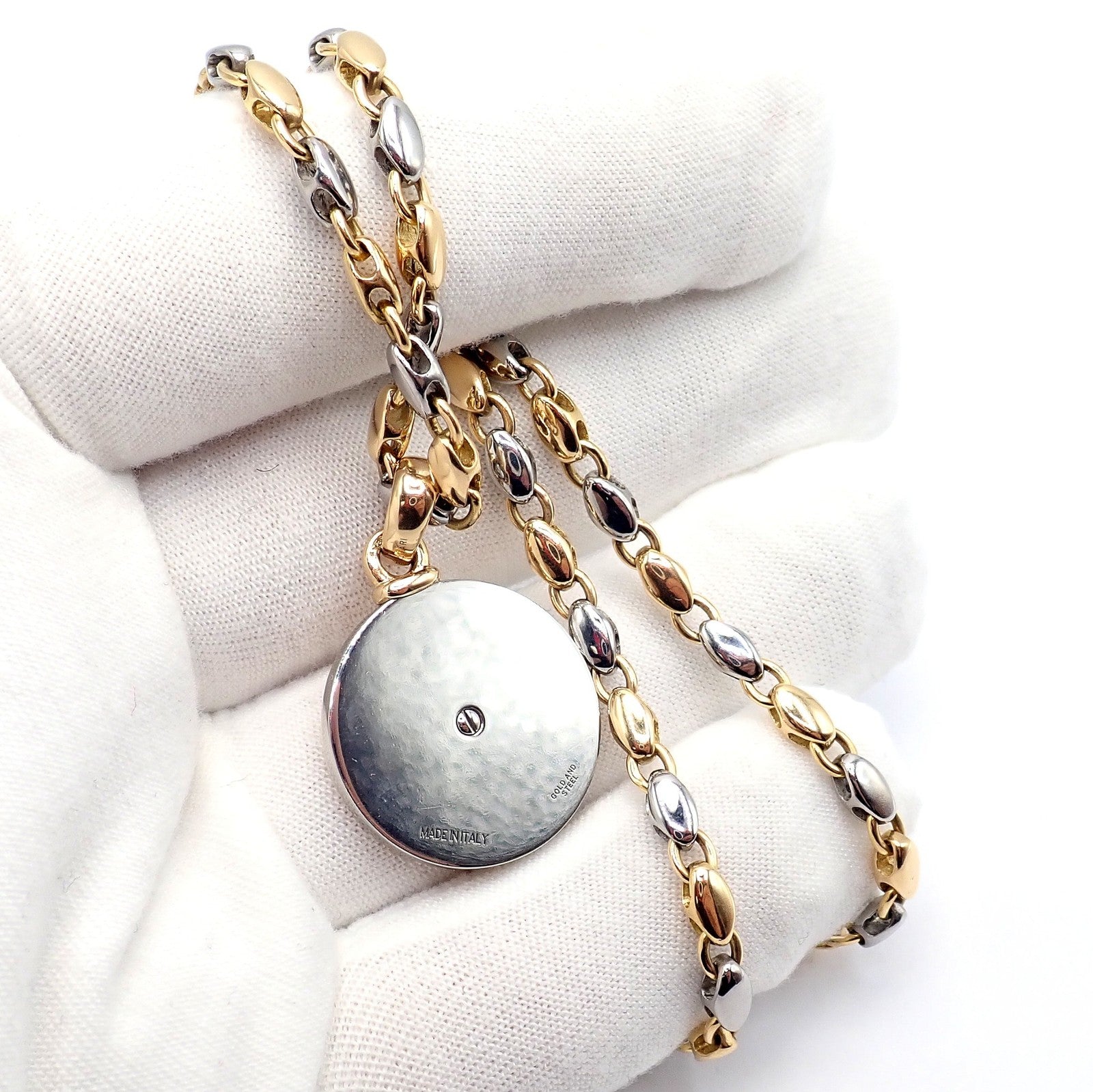 Authentic! Bulgari Bvlgari 18k Yellow Gold Steel Diamond Zodiac Pendant Necklace | Fortrove