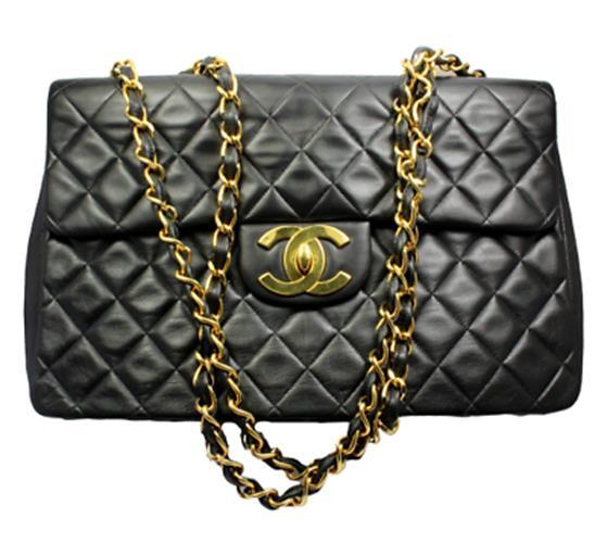 1995 Chanel Jumbo XL Maxi Black Quilted Lambskin Single Flap Handbag Purse | Fortrove