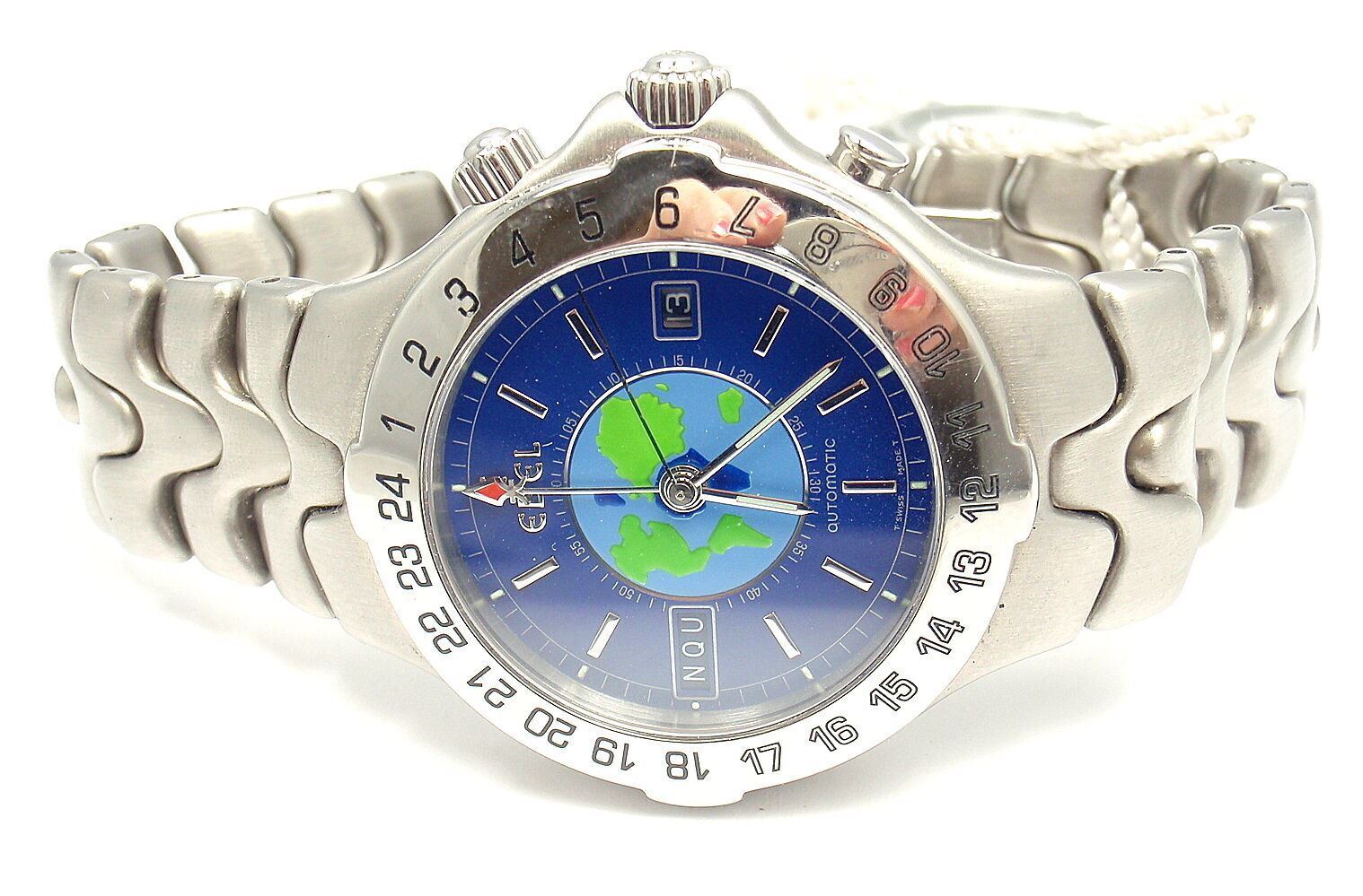 Sharp! Authentic Ebel Stainless Steel Blue Dial Sportwave World Time Watch | Fortrove