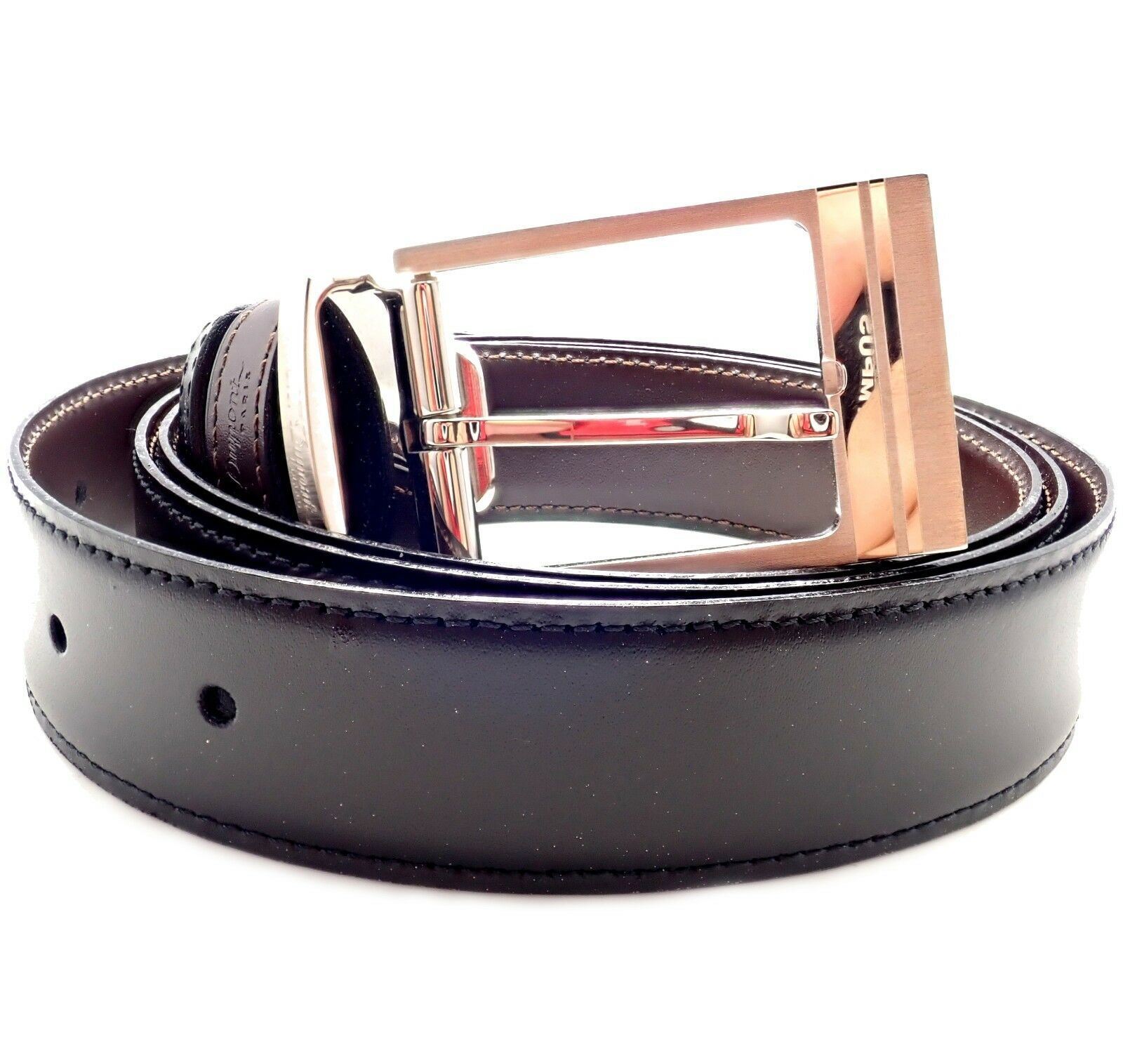 Authentic S. T. Dupont Black Leather Palladium Belt w/ Box + Card 47" | Fortrove