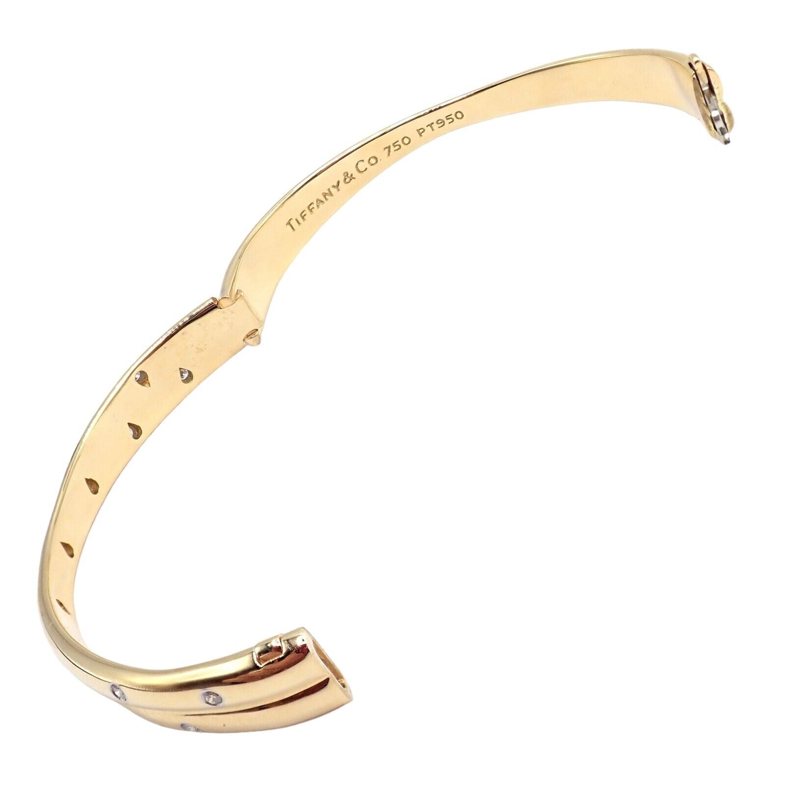 Tiffany & Co. Jewelry & Watches:Fine Jewelry:Bracelets & Charms Tiffany & Co 18k Yellow Gold Platinum Etoile Diamond Crossover Bangle Bracelet