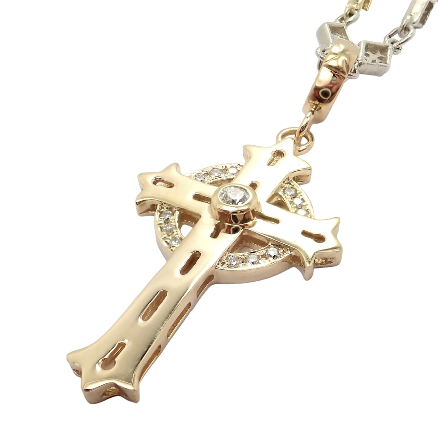 Authentic! Loree Rodkin 18k Yellow Gold + Silver Cross Diamond Necklac