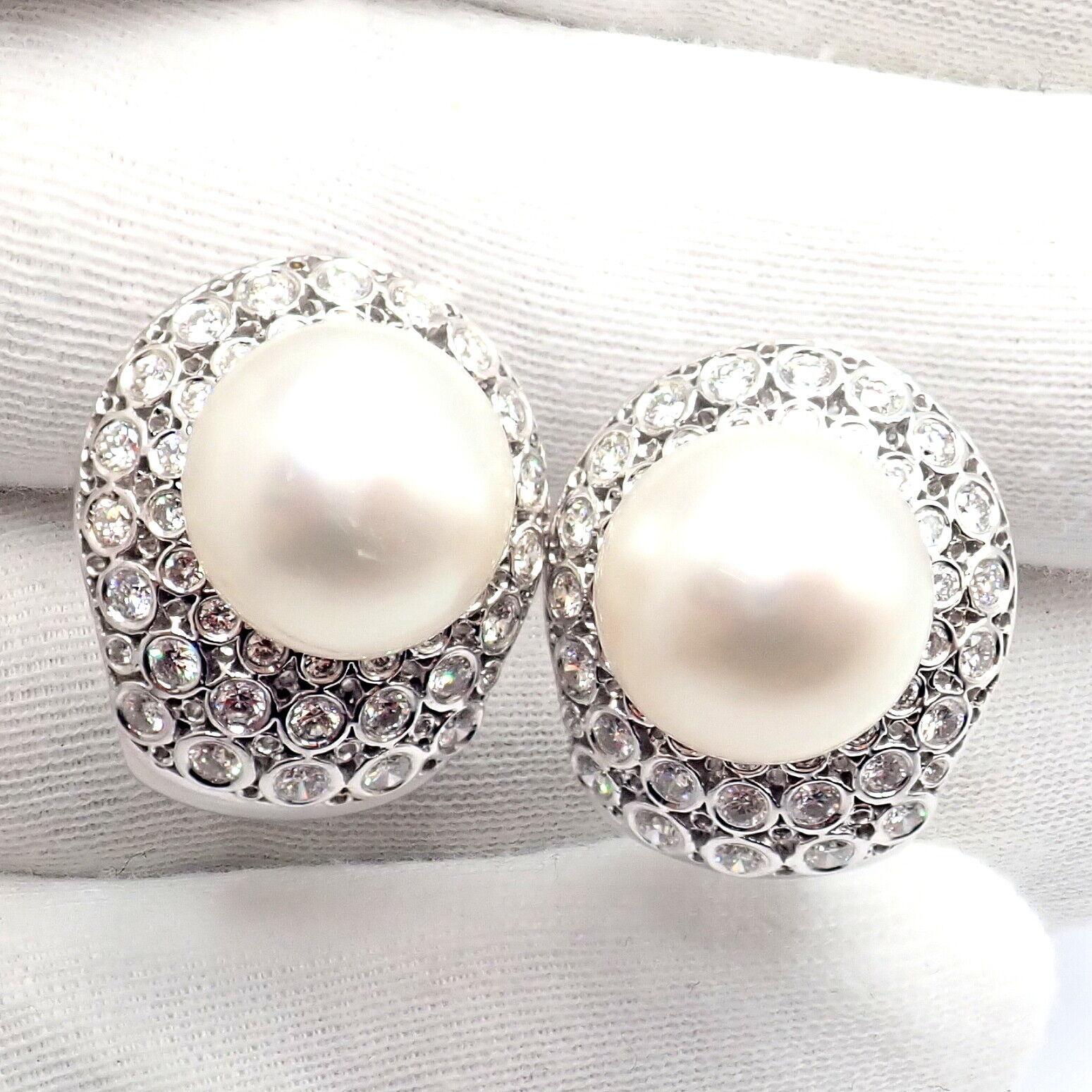 Estate Jewelry & Watches:Vintage & Antique Jewelry:Earrings Vintage Estate 18k White Gold Diamond 13mm Pearl Earrings