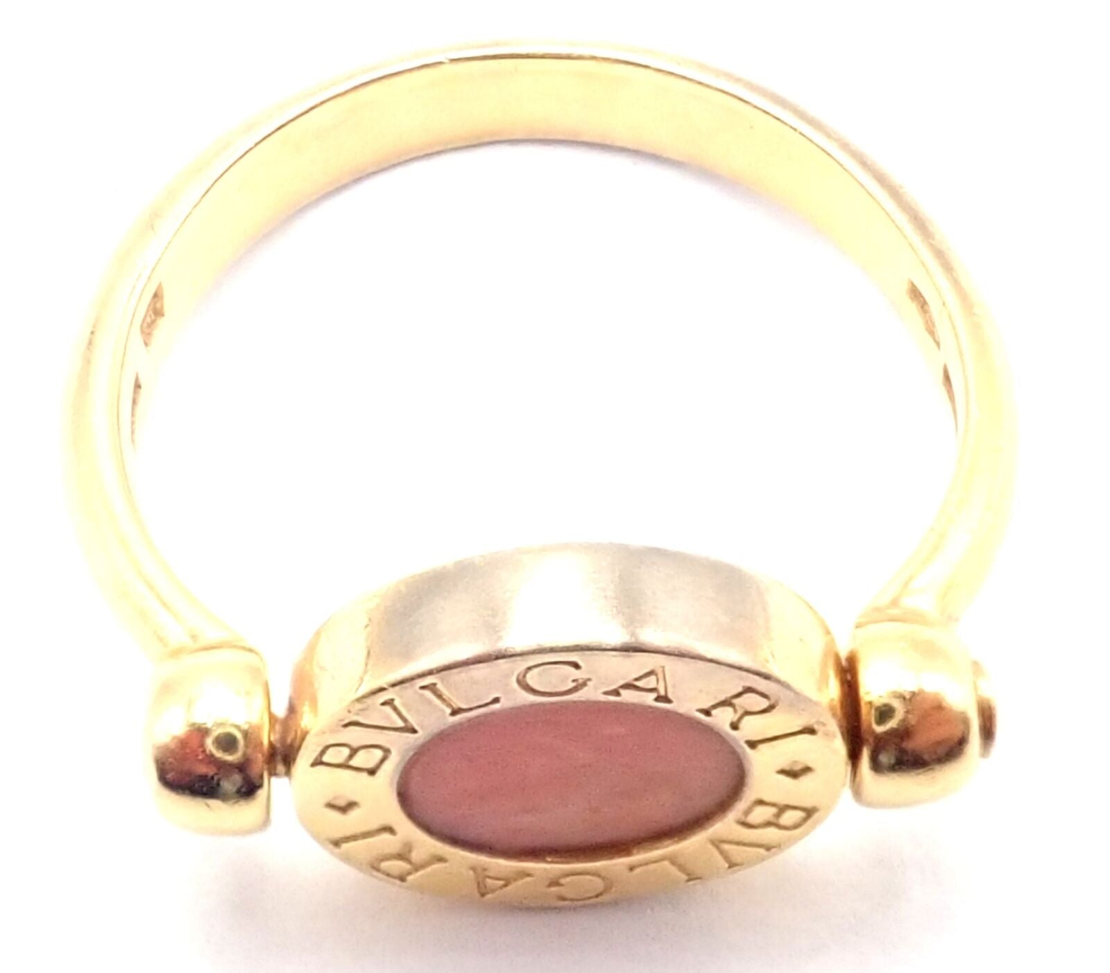 Authentic! Bulgari Bvlgari 18k Yellow Gold Coral Black Onyx Flip Ring | Fortrove