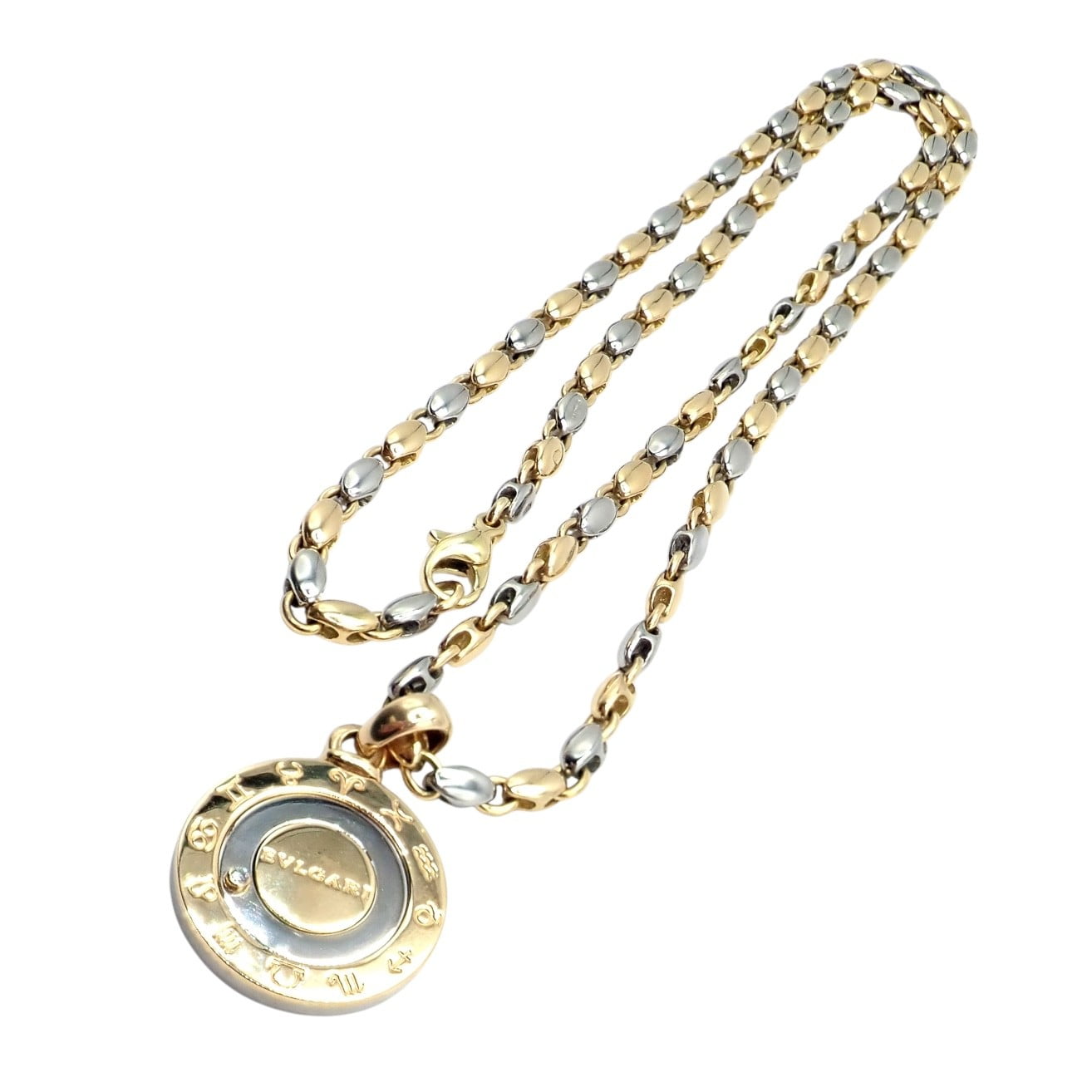 Bulgari Jewelry & Watches:Fine Jewelry:Necklaces & Pendants Authentic! Bulgari Bvlgari 18k Yellow Gold Steel Diamond Zodiac Pendant Necklace
