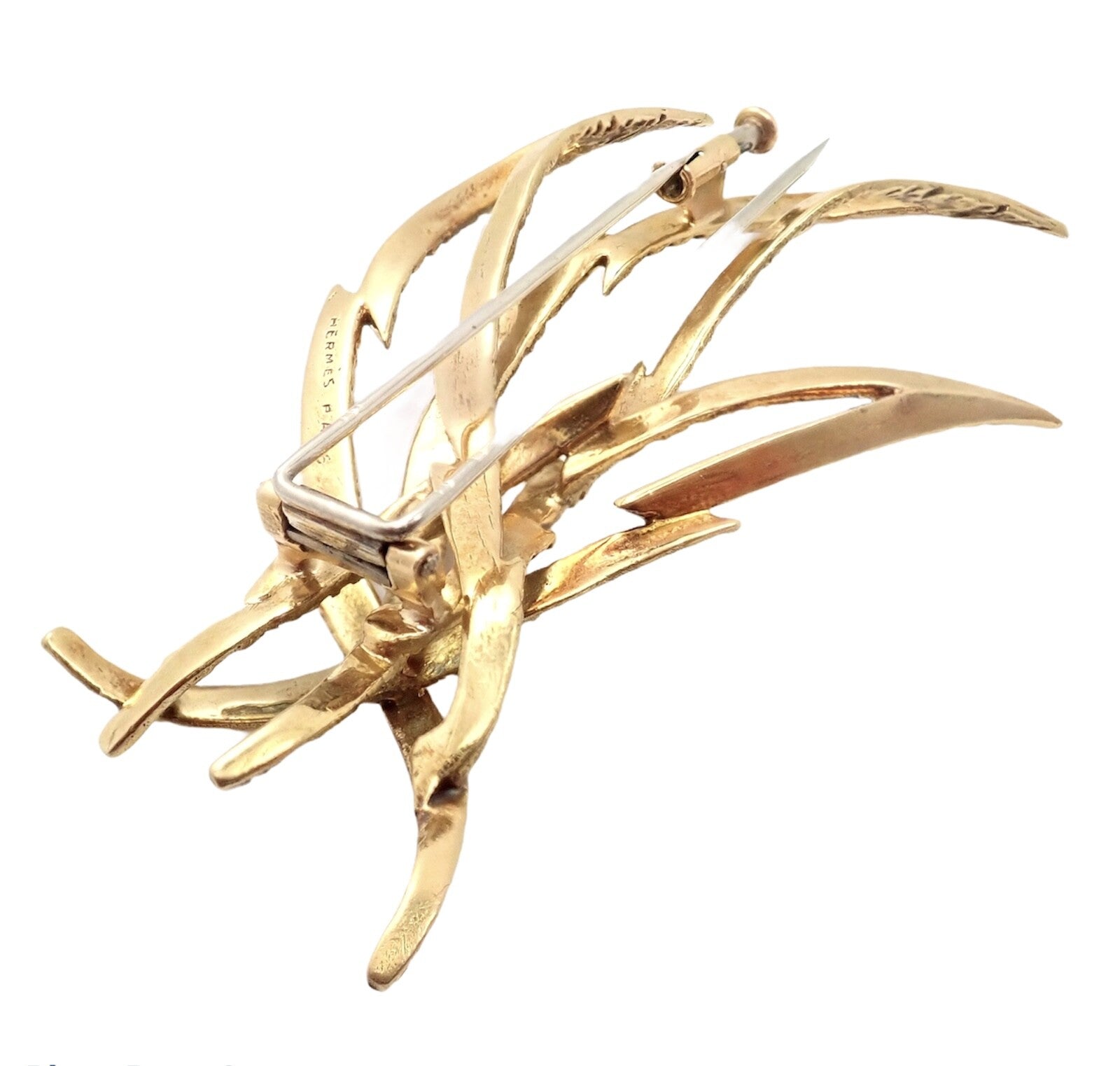 Rare Authentic Vintage Hermes Paris 18k Yellow Gold Starburst Comet Brooch Pin | Fortrove