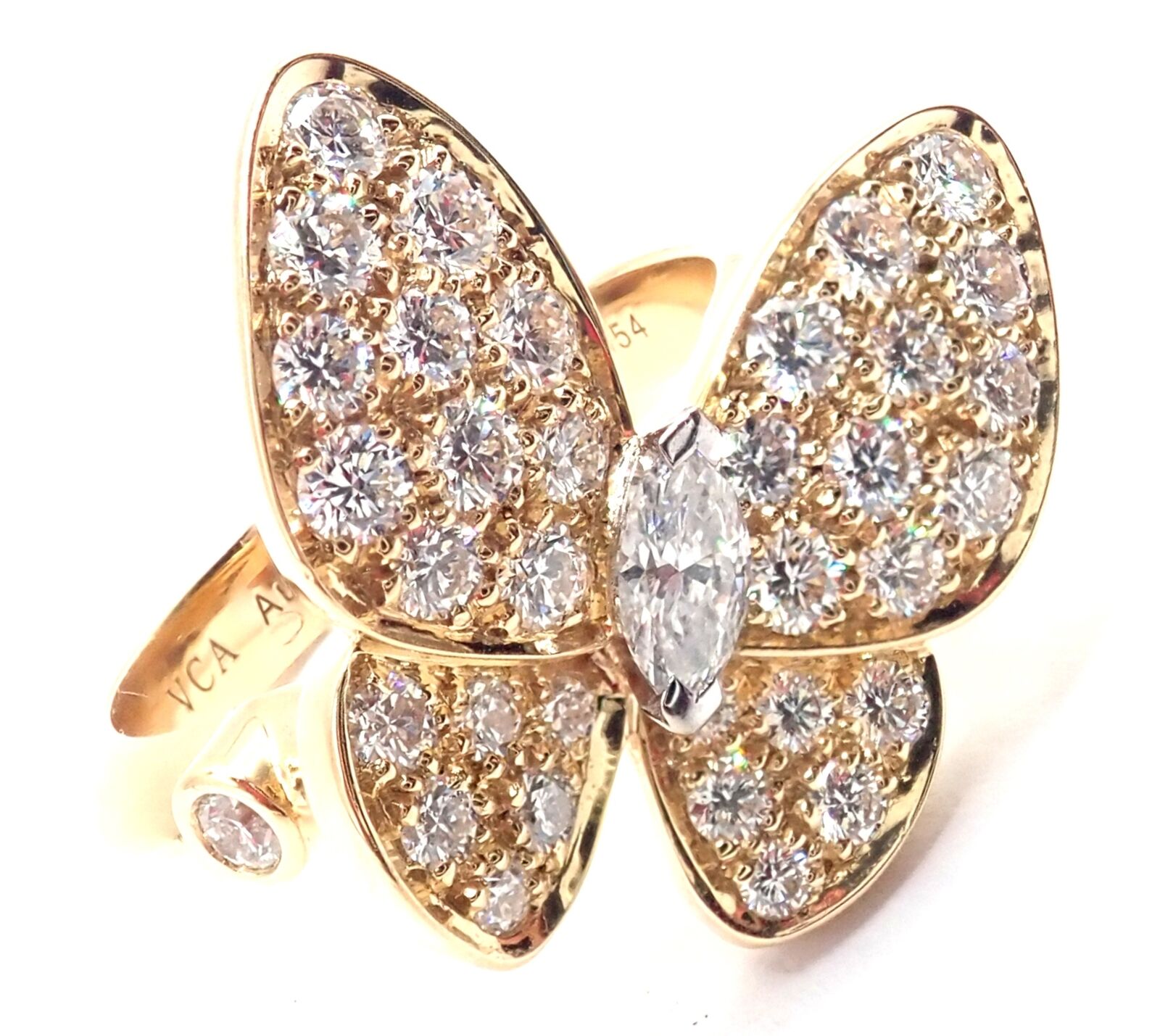 Authentic! Van Cleef & Arpels 18k Yellow Gold Diamond Two Butterfly Ring Cert. | Fortrove