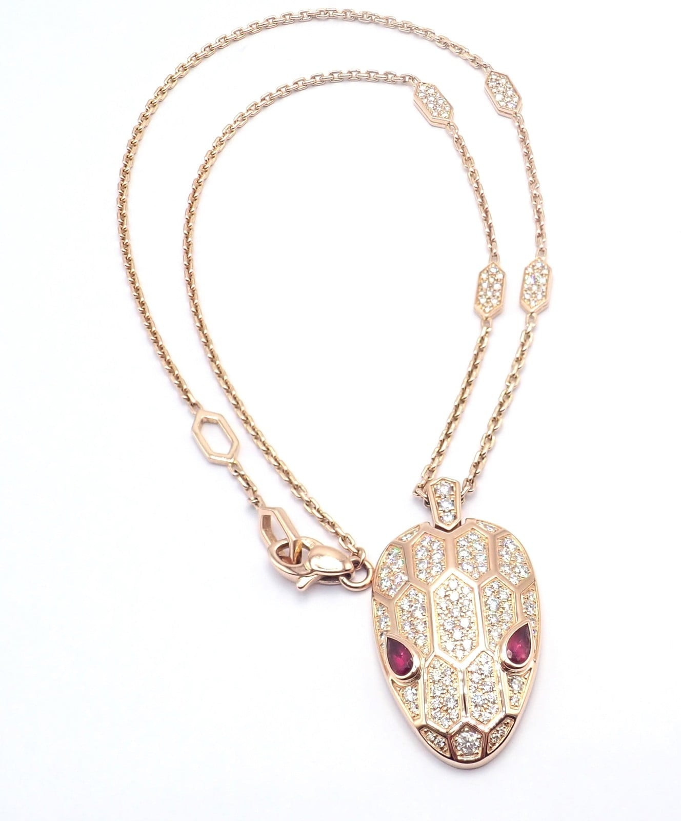Authentic Bulgari Bvlgari Serpenti 18k Rose Gold Pave Diamond Rubellite Necklace | Fortrove