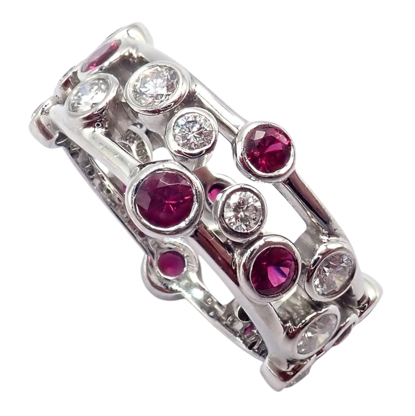 Authentic! Tiffany & Co Platinum Diamond Ruby Bubbles Band Ring Size 5.5 | Fortrove