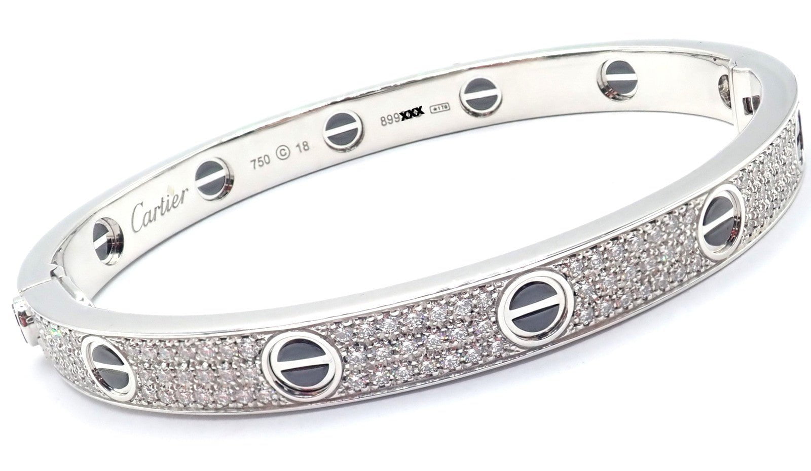 Authentic! Cartier Love 18k White Gold Diamond Pave Ceramic Bracelet Sz 18 Paper | Fortrove