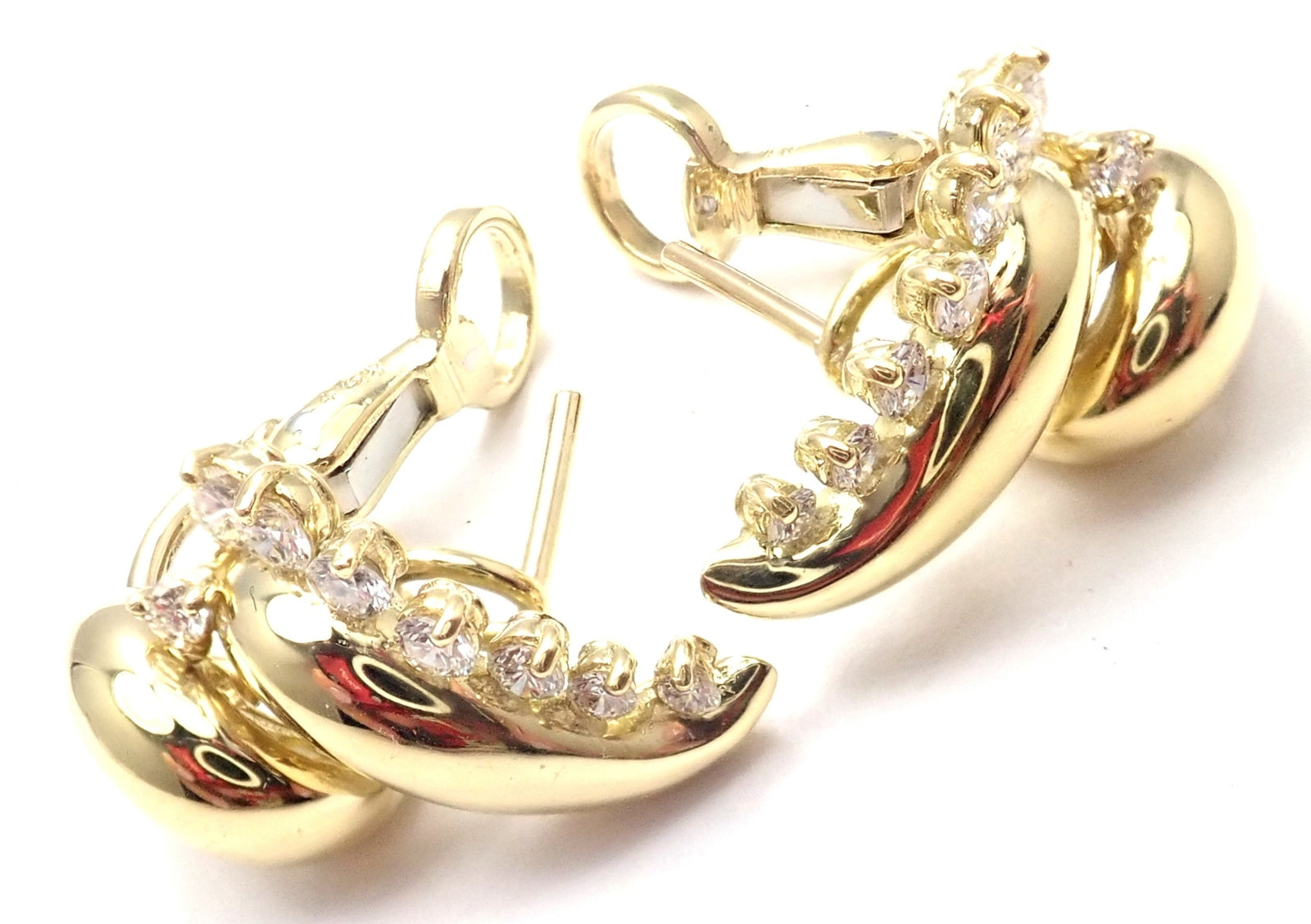 Rare! Authentic Tiffany & Co 18k Yellow Gold Diamond Swirl Earrings | Fortrove