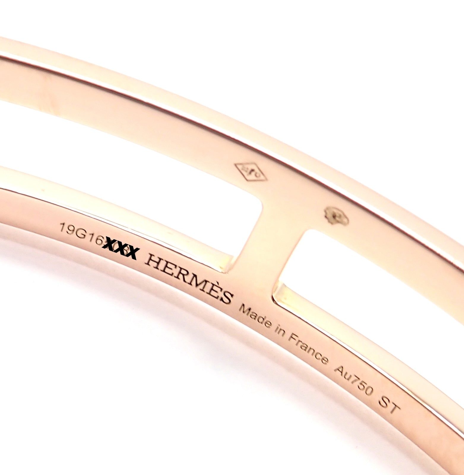 Authentic! Hermes 18k Rose Gold H Open Cuff Bangle Bracelet | Fortrove