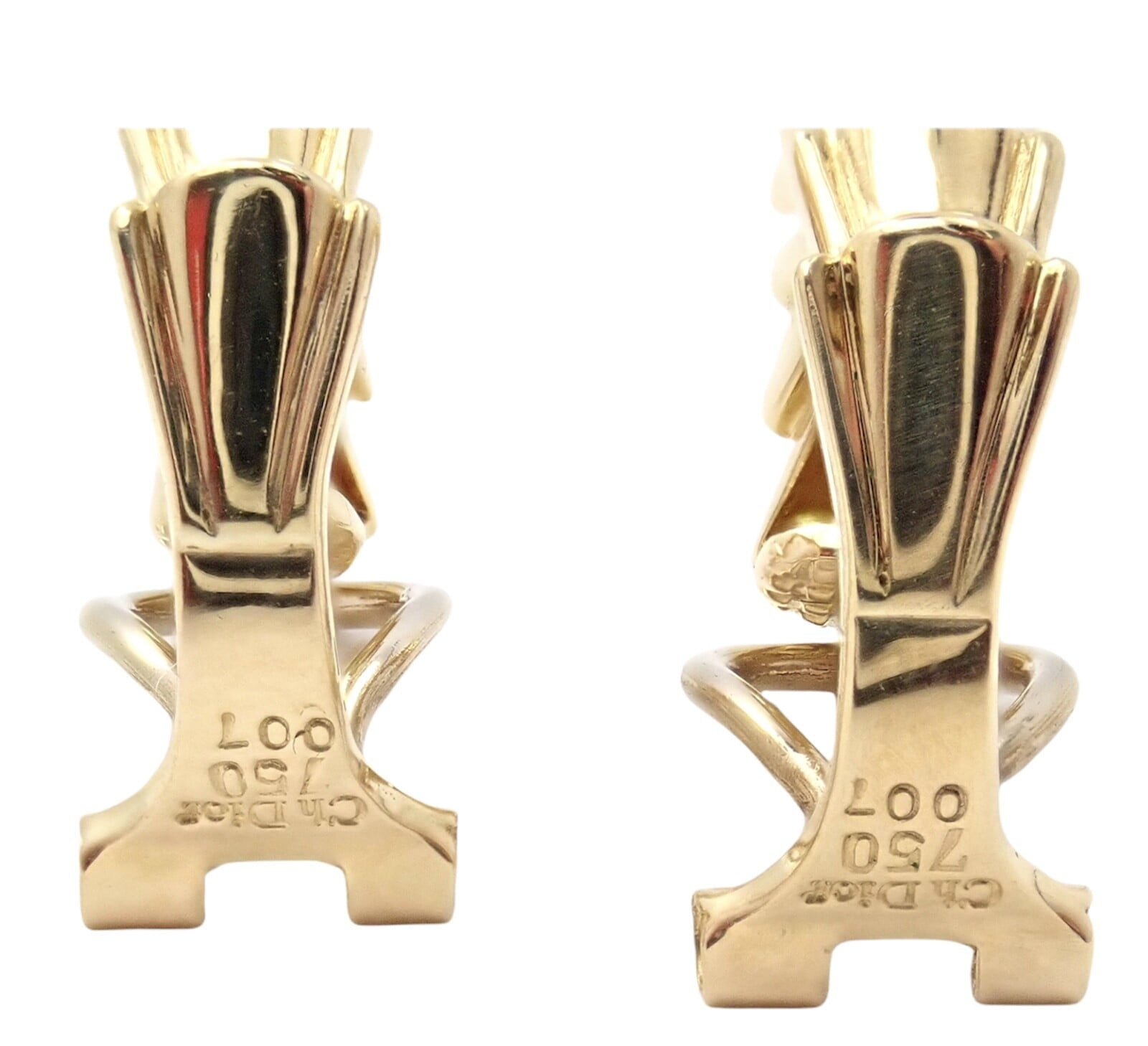 Rare! Authentic Christian Dior 18k Yellow Gold Diamond Ruby Earrings | Fortrove
