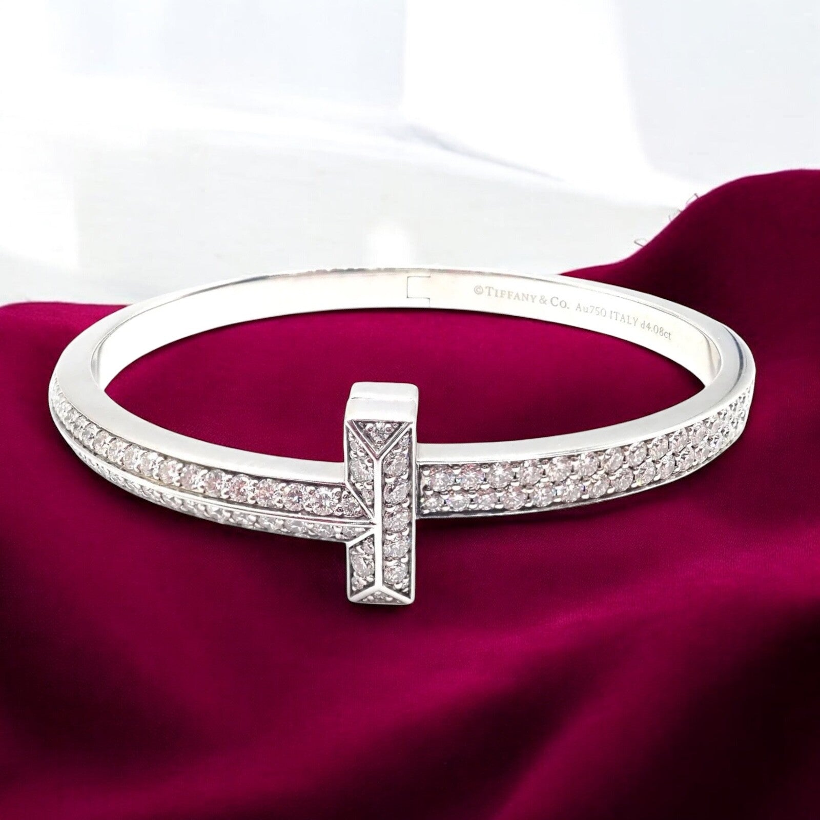 Tiffany & Co. Jewelry & Watches:Fine Jewelry:Bracelets & Charms Authentic! Tiffany & Co 18k White Gold Diamond T1 Wide Hinged Bangle Bracelet