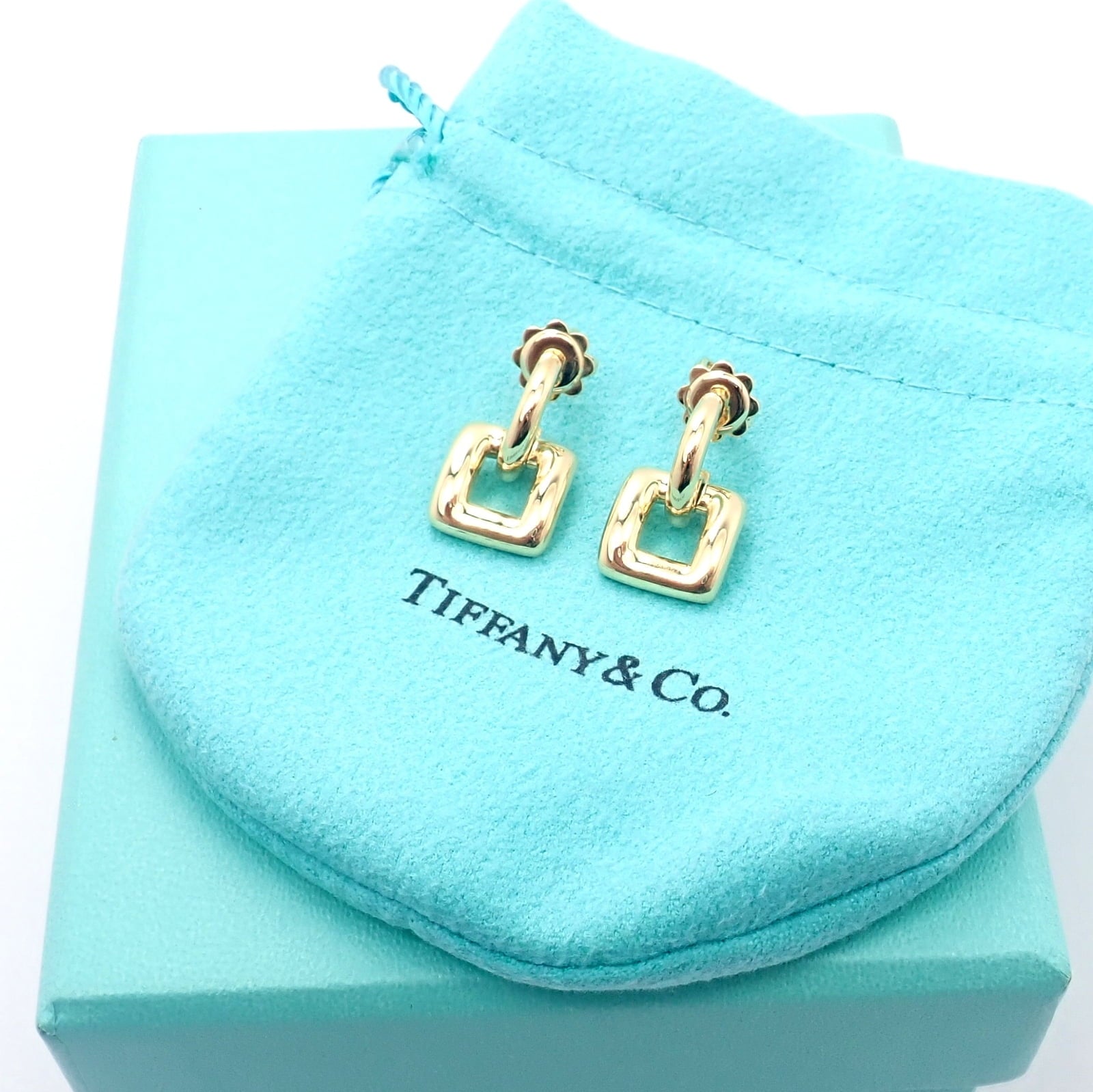 Rare! Authentic Vintage Tiffany & Co 18k Yellow Gold Square Earrings 2001 | Fortrove