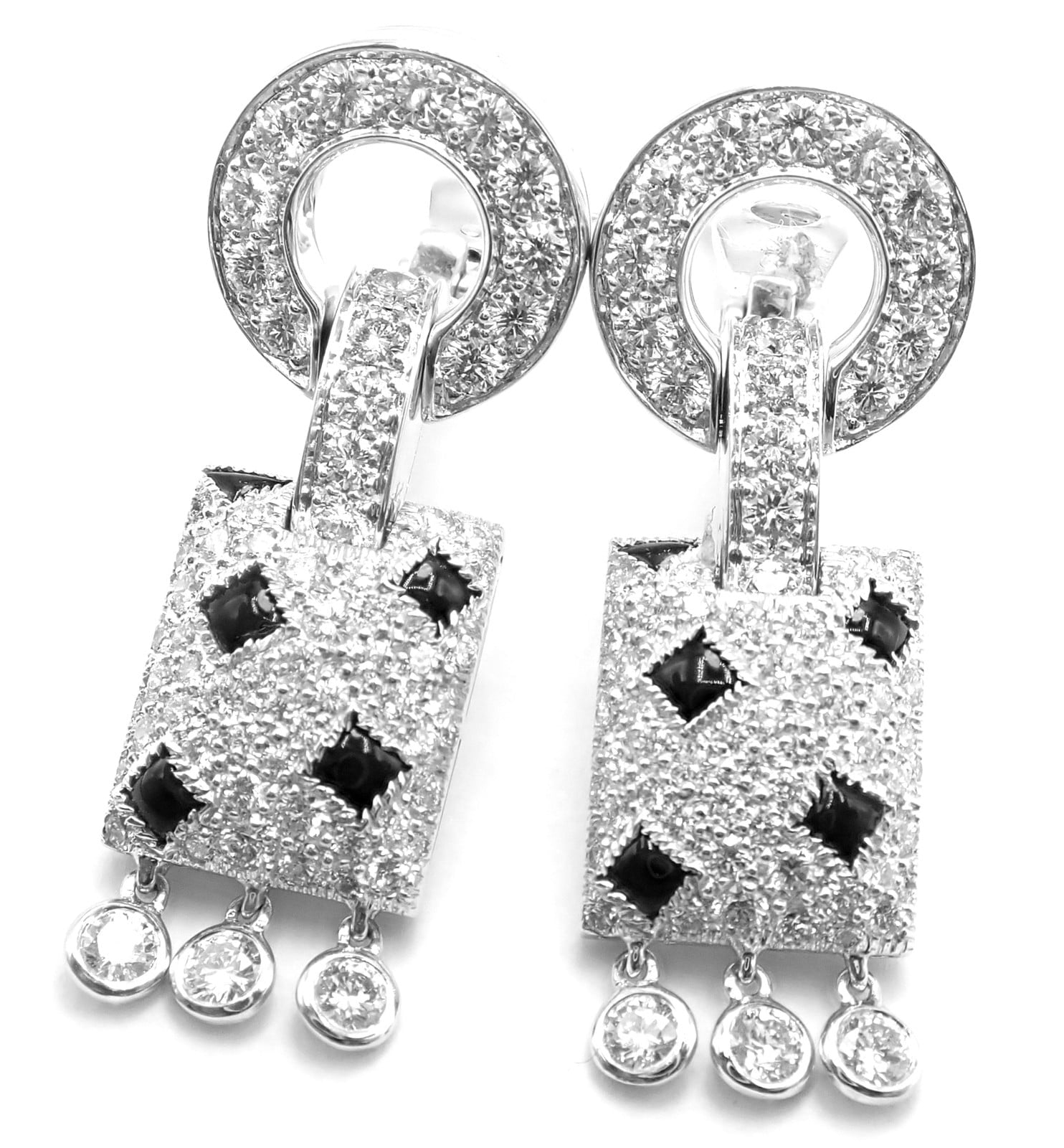 Authentic! Cartier Panthere Panther 18k White Gold Diamond Black Onyx Earrings | Fortrove