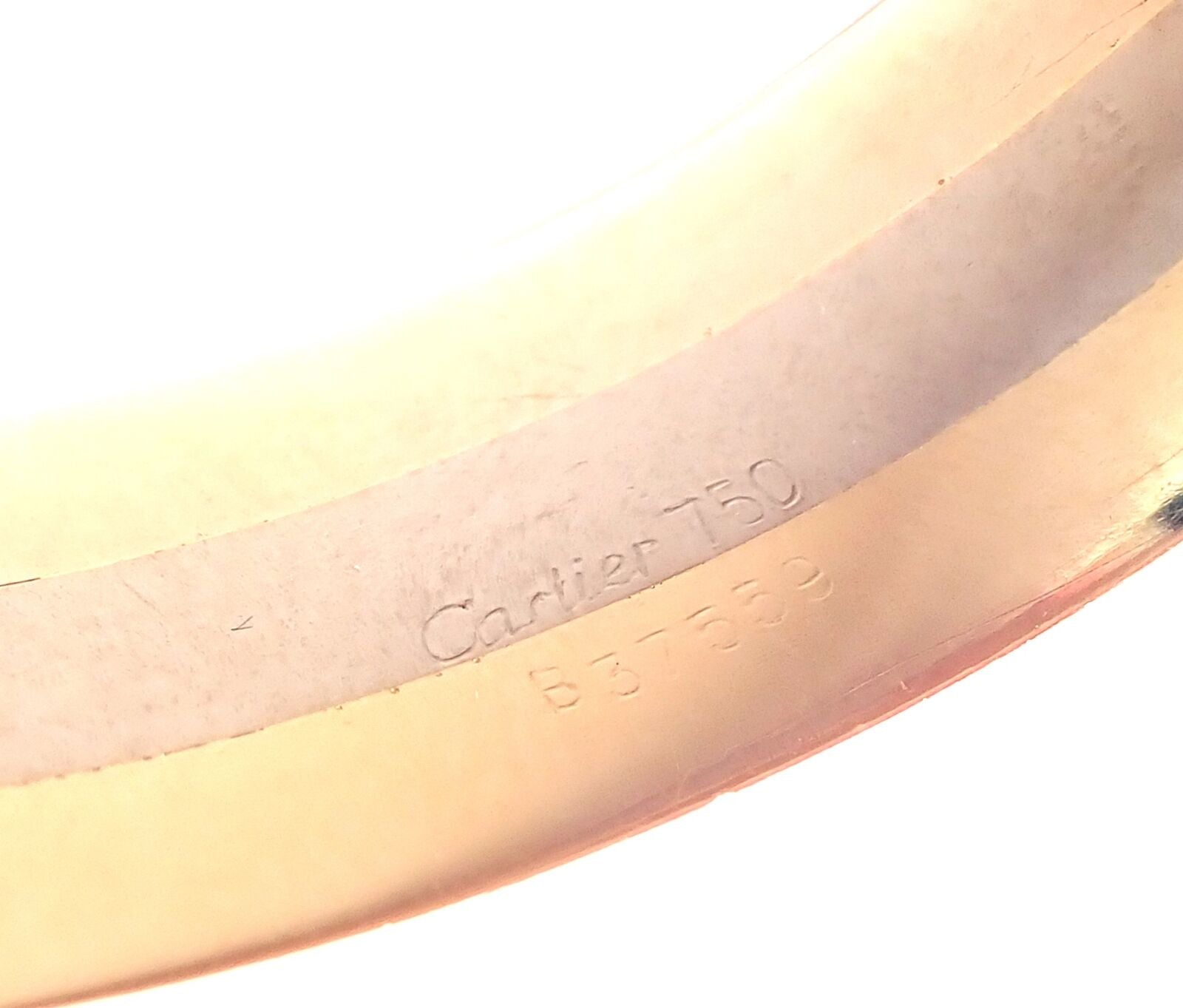 Authentic! Cartier 18k Tri-Color Gold Diamond Double C Wide Cuff Bangle Bracelet | Fortrove