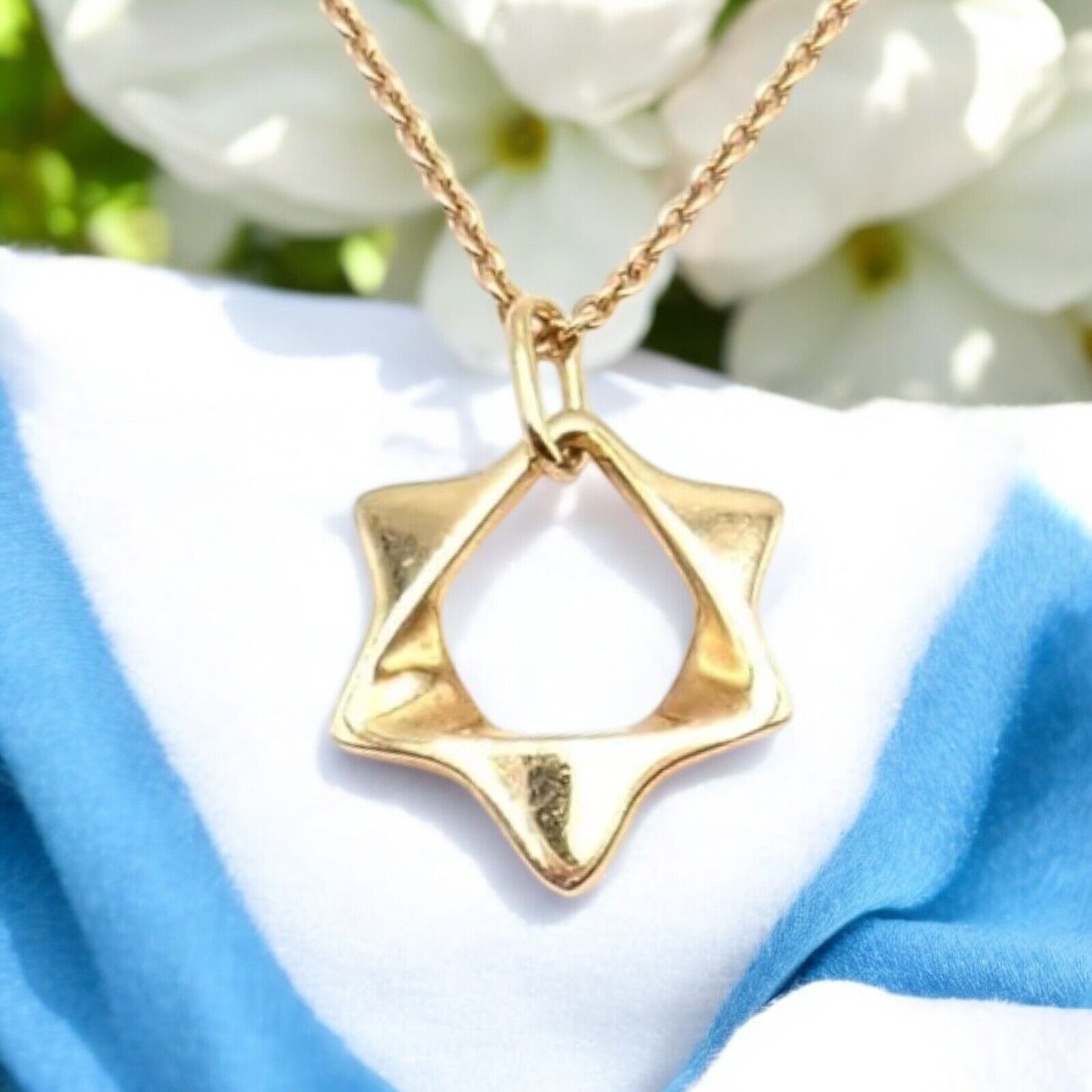 Authentic! Georg Jensen 18k Yellow Gold Star Of David Pendant Necklace | Fortrove