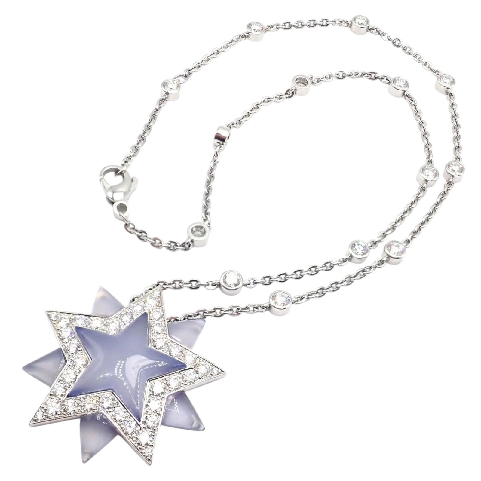 Authentic! Tiffany & Co Platinum Diamond Blue Chalcedony Star Pendant Necklace | Fortrove