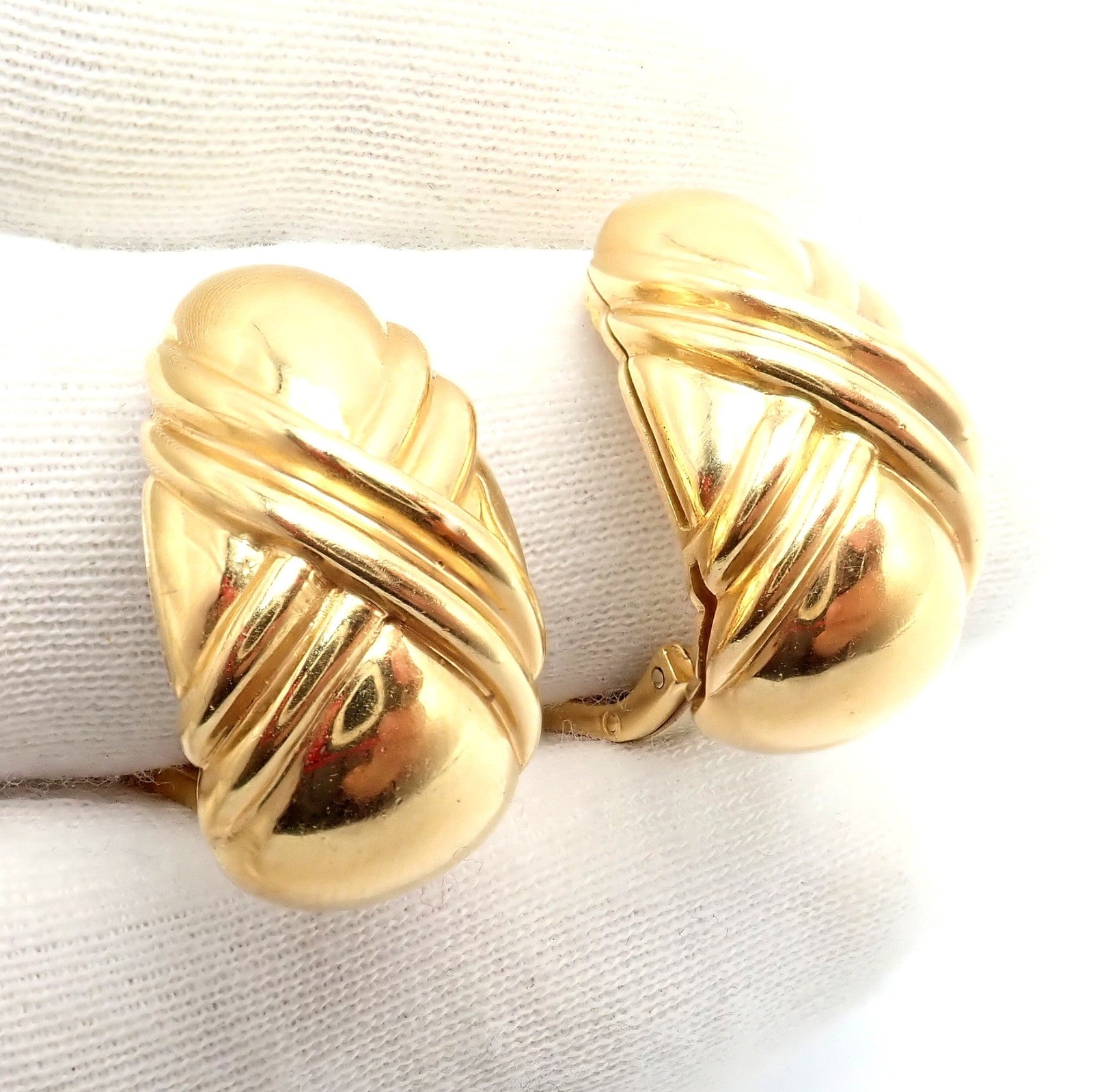 Authentic! Vintage Bulgari Bvlgari 18k Yellow Gold Roma Double X Huggie Earrings | Fortrove