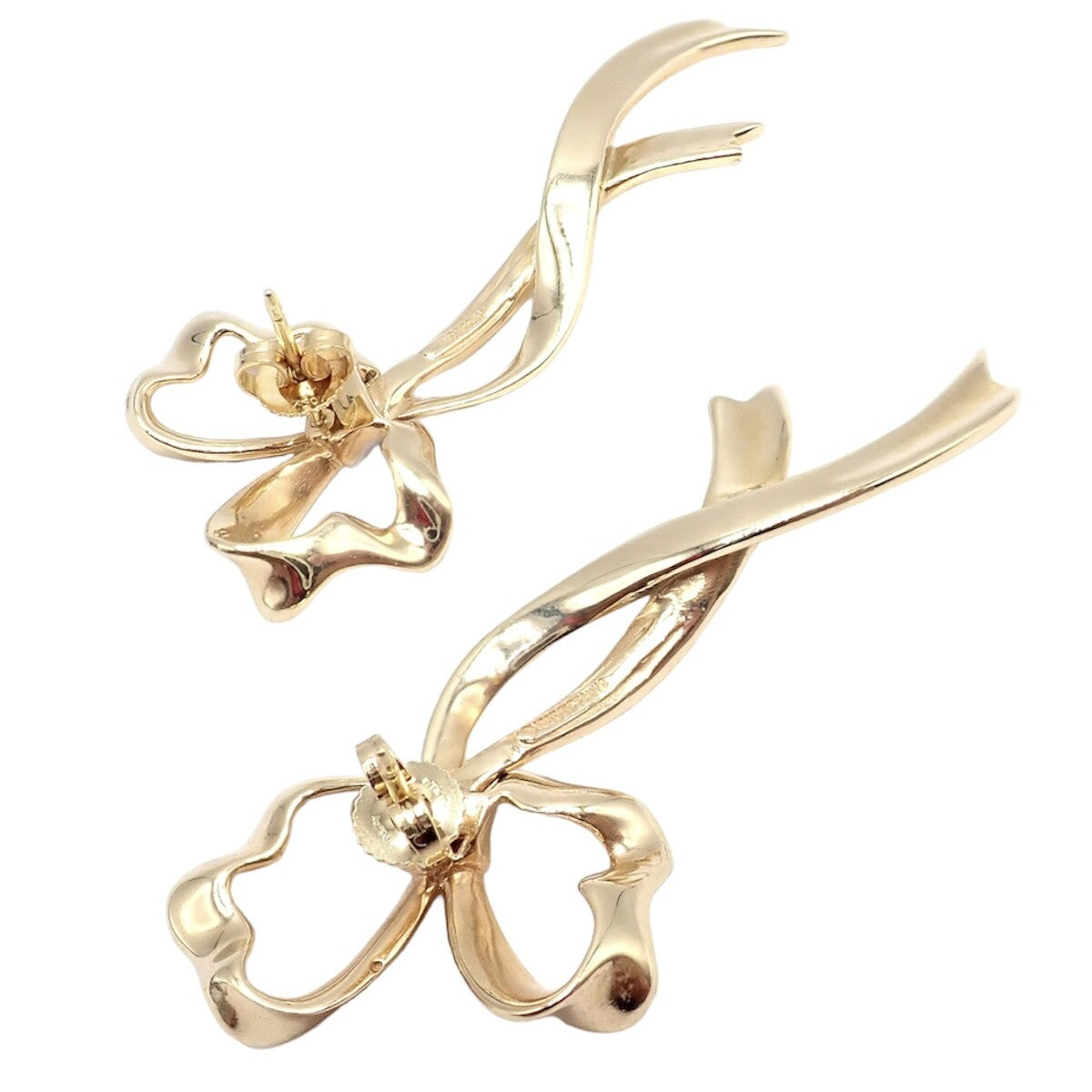 Authentic Tiffany & Co 18k Yellow Gold Diamond Large Ribbon Bow Earrings 1985 | Fortrove