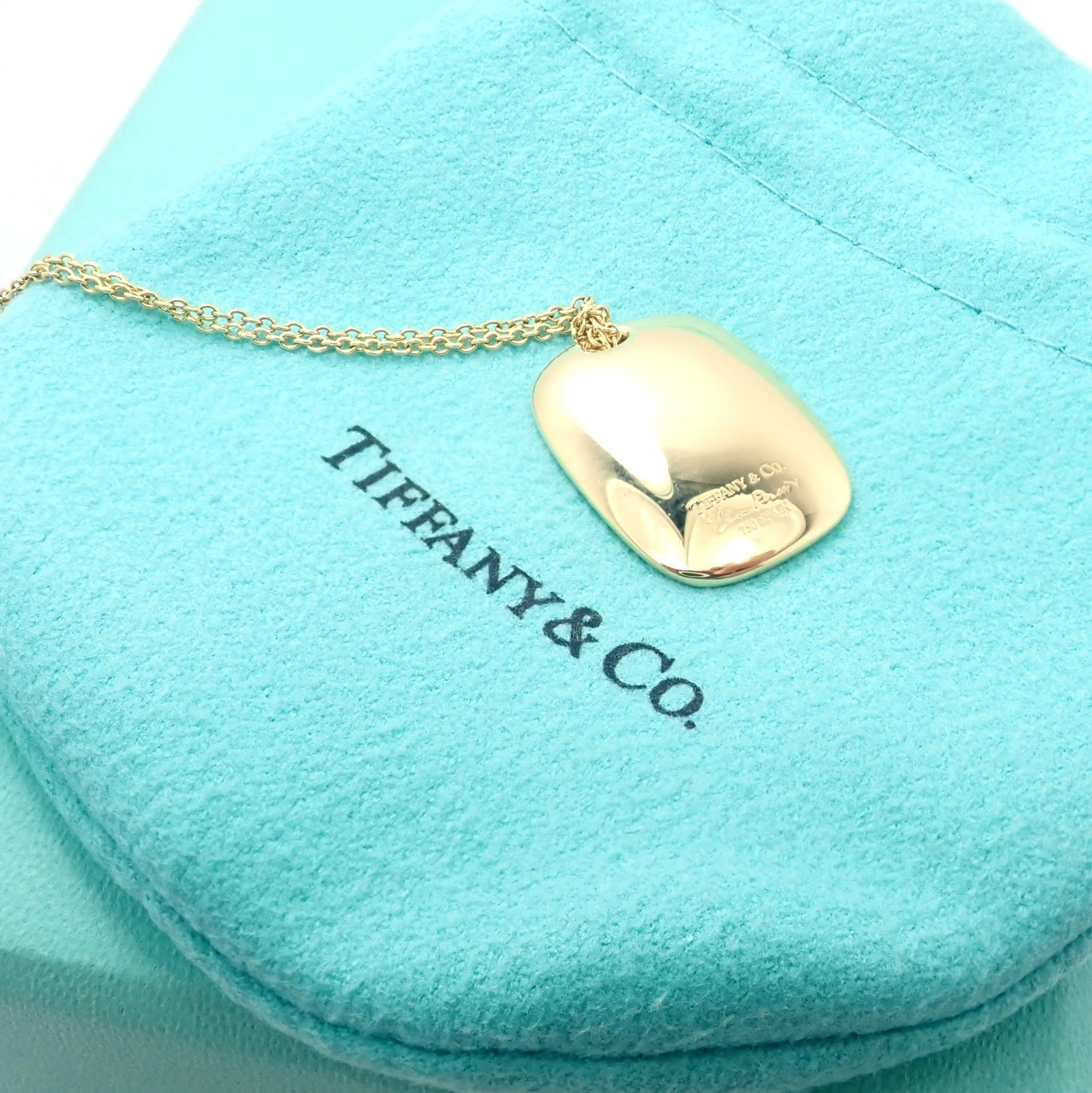 Tiffany & Co 18k Yellow Gold Rectangle Concave Disc ID Necklace | Fortrove