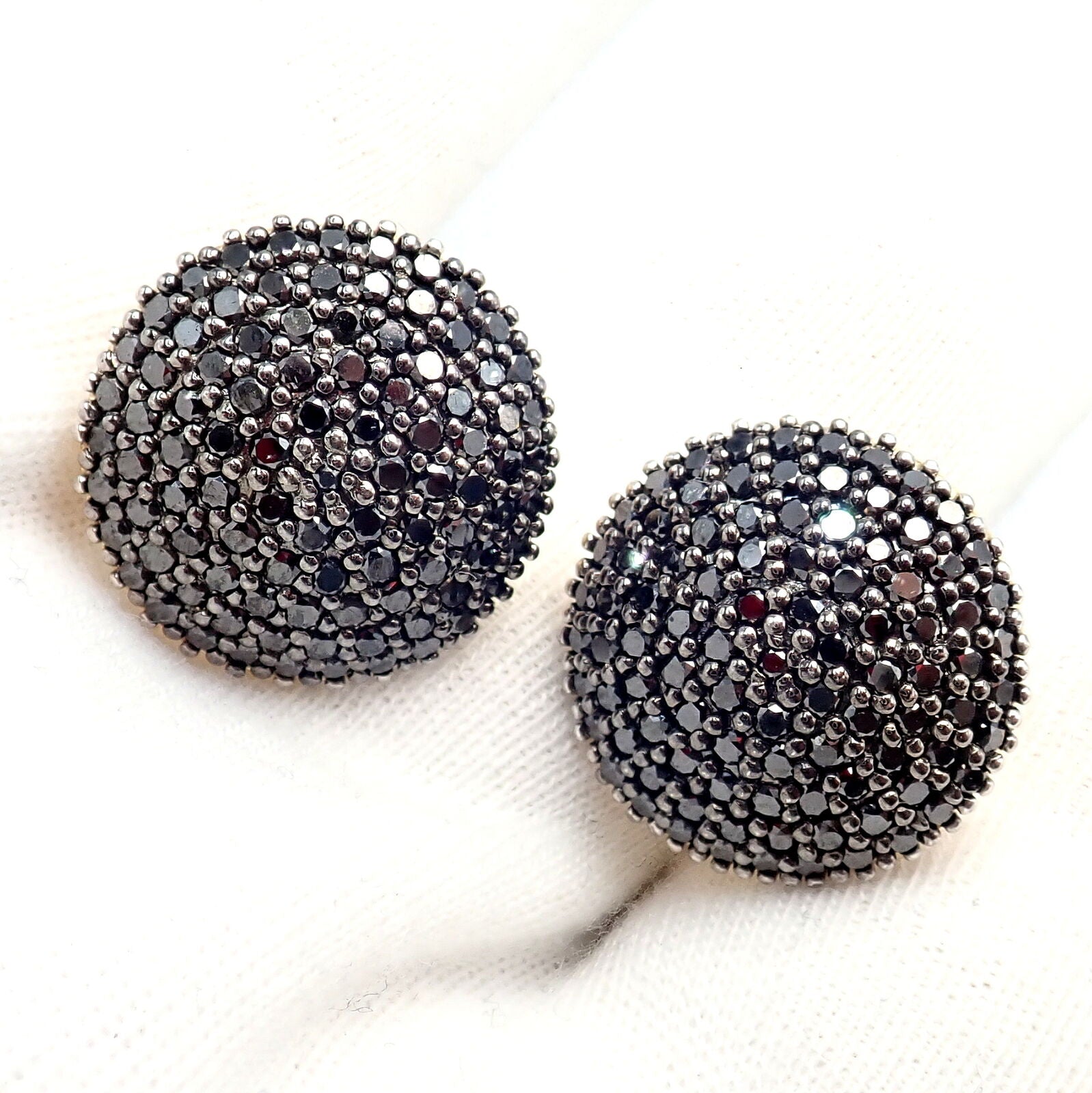 Authentic! Gurhan 24k Yellow Gold Hammered Lentil Black Diamond Large Earrings | Fortrove