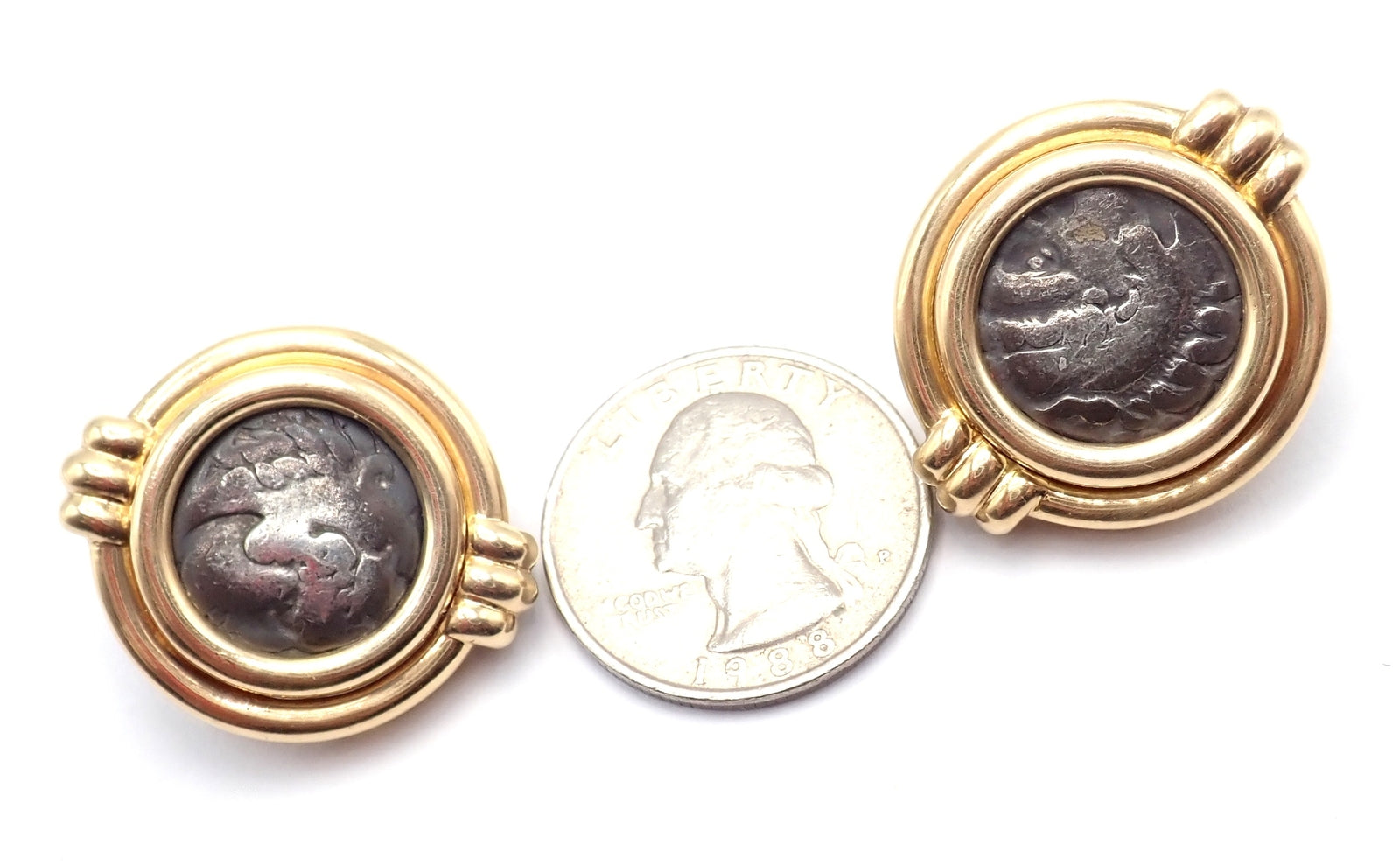 Vintage Bulgari Bvlgari 18k Yellow Gold Alexander The Great Coin Moneta Earrings | Fortrove