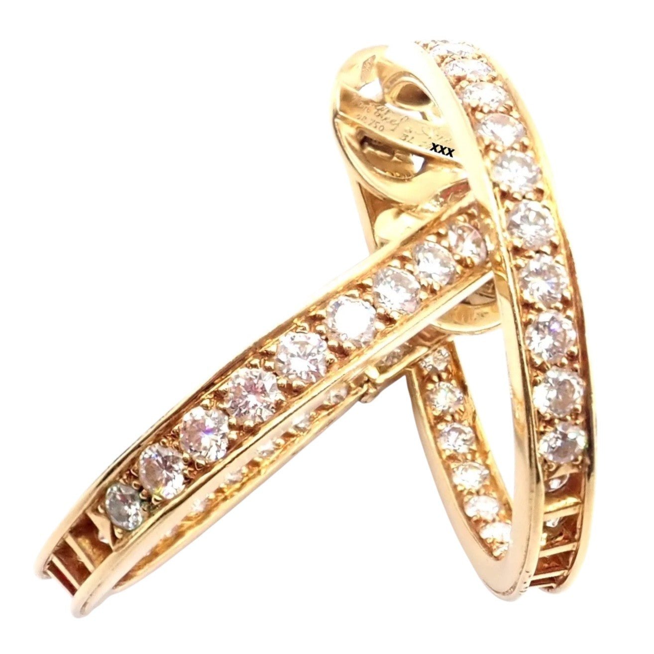 Authentic! Van Cleef & Arpels 18k Yellow Gold Diamond Large Hoop Earrings | Fortrove