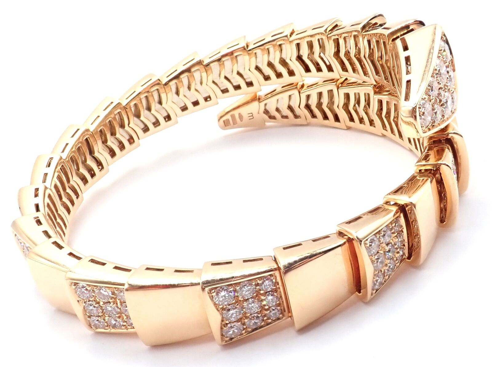 Authentic! Bulgari Bvlgari Serpenti Viper 18k Rose Gold Diamond Bangle Bracelet | Fortrove