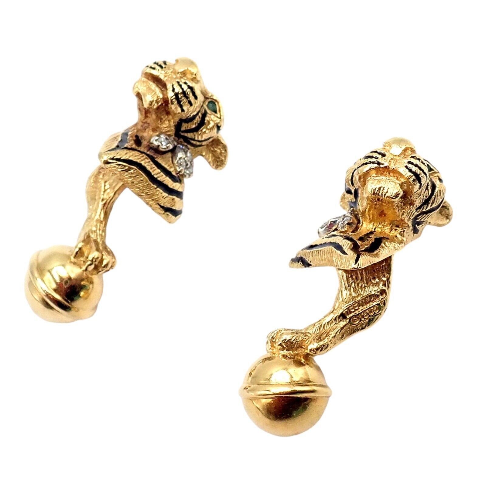 Tiffany & Co. Jewelry & Watches:Men's Jewelry:Cufflinks Rare! Tiffany & Co. 18k Yellow Gold Diamond Bengal Tiger Germany 1989 Cufflinks