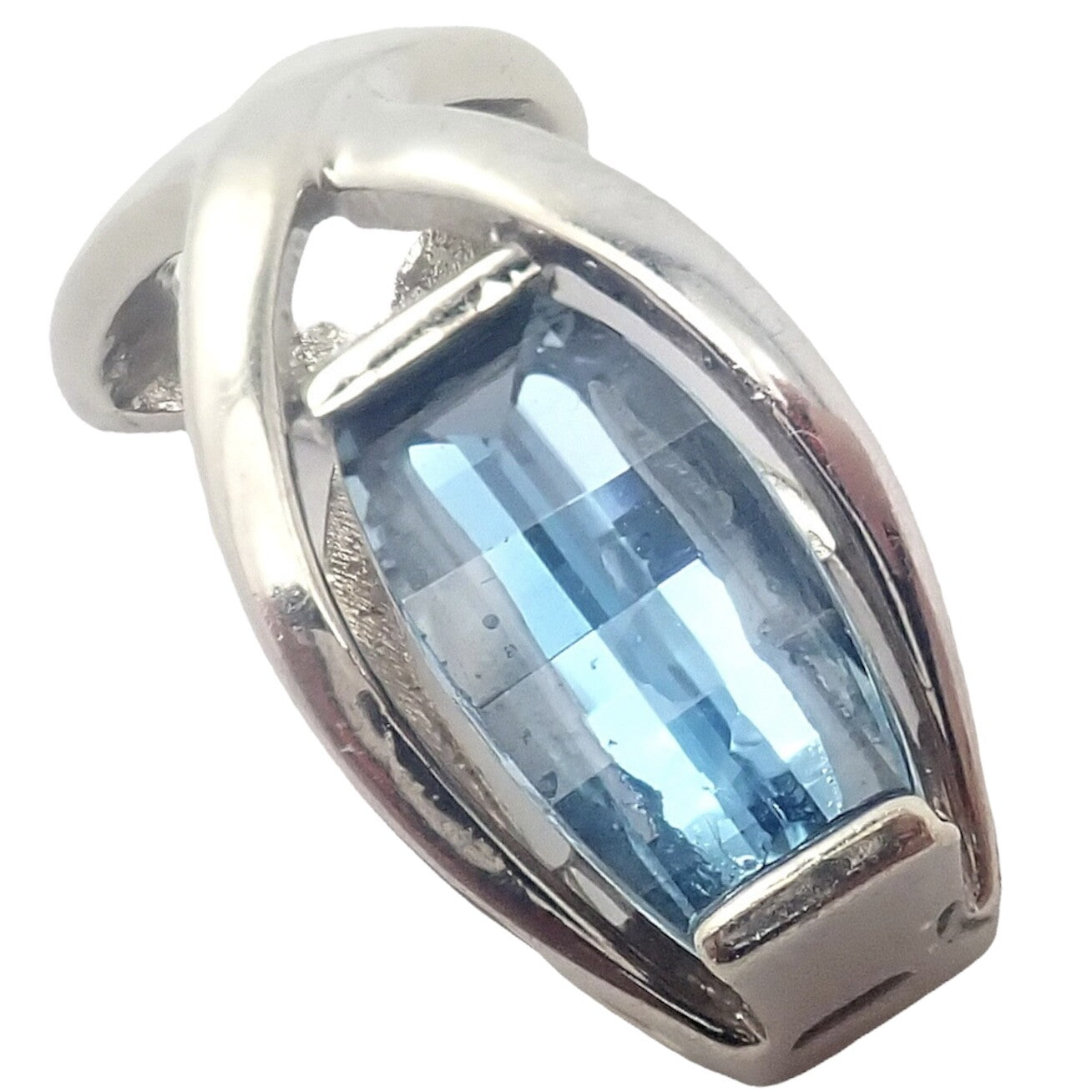 Vintage Estate 14k White Gold Blue Topaz Slider Pendant For Necklace | Fortrove