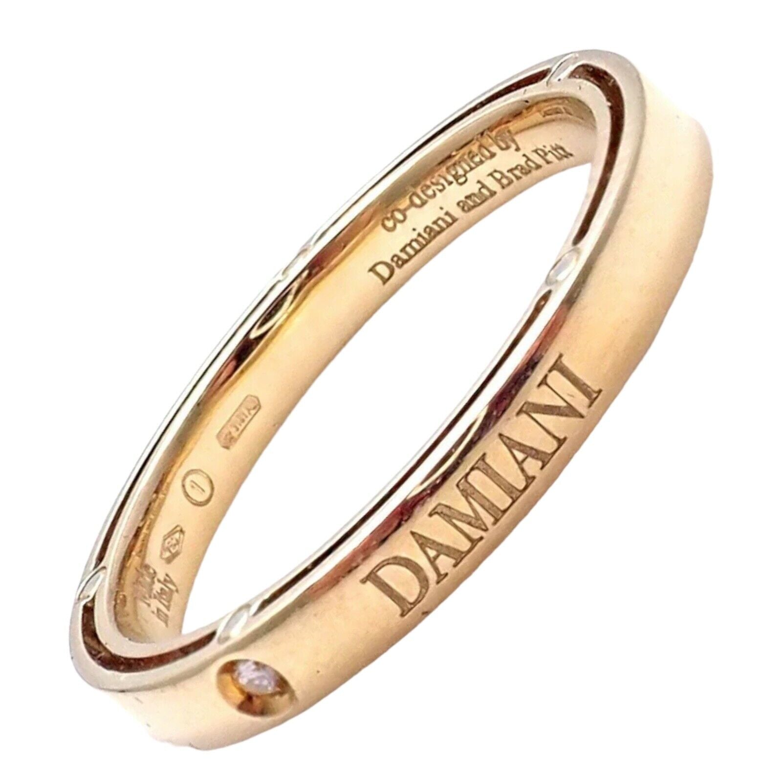 New! Authentic Damiani Brad Pitt 18k Yellow Gold Diamond 3mm Band Ring Sz 10.5 | Fortrove