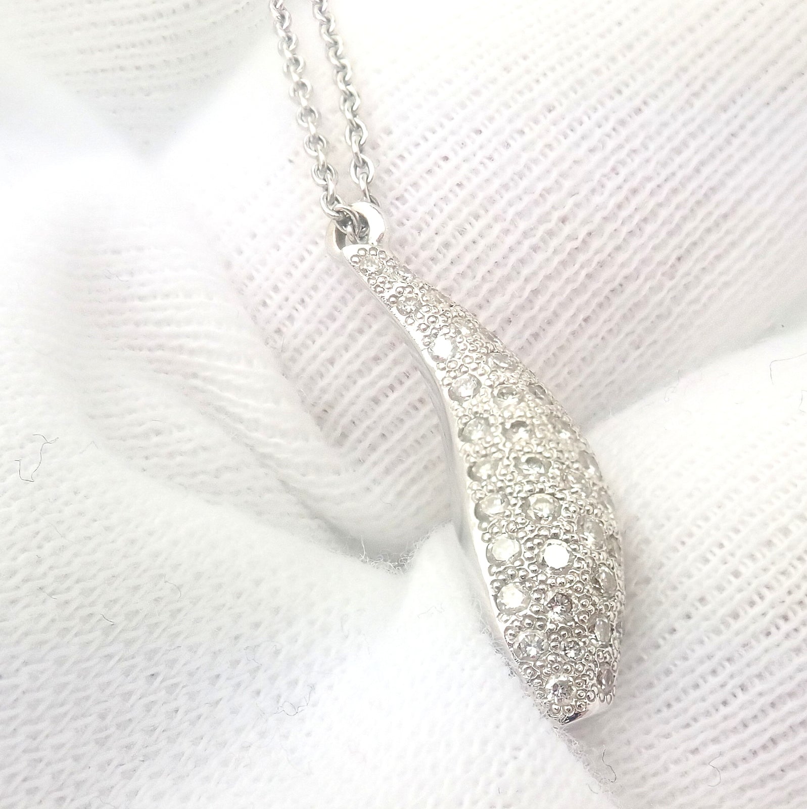 Authentic! Tiffany & Co 18k White Gold Frank Gehry Diamond Fish Necklace | Fortrove