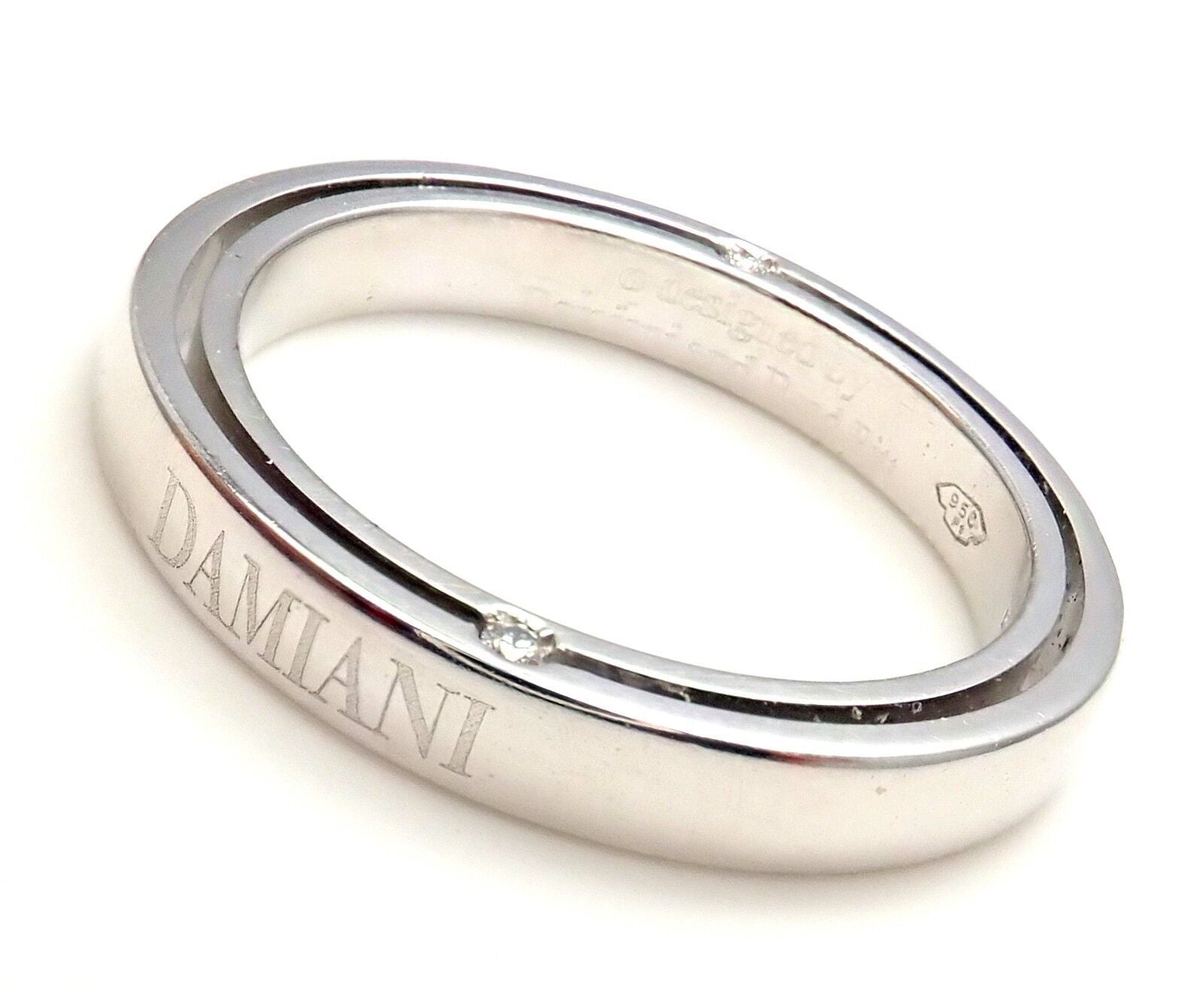 Rare! Authentic Damiani Brad Pitt Platinum 4 Diamond 3mm Band Ring Sz 7 | Fortrove