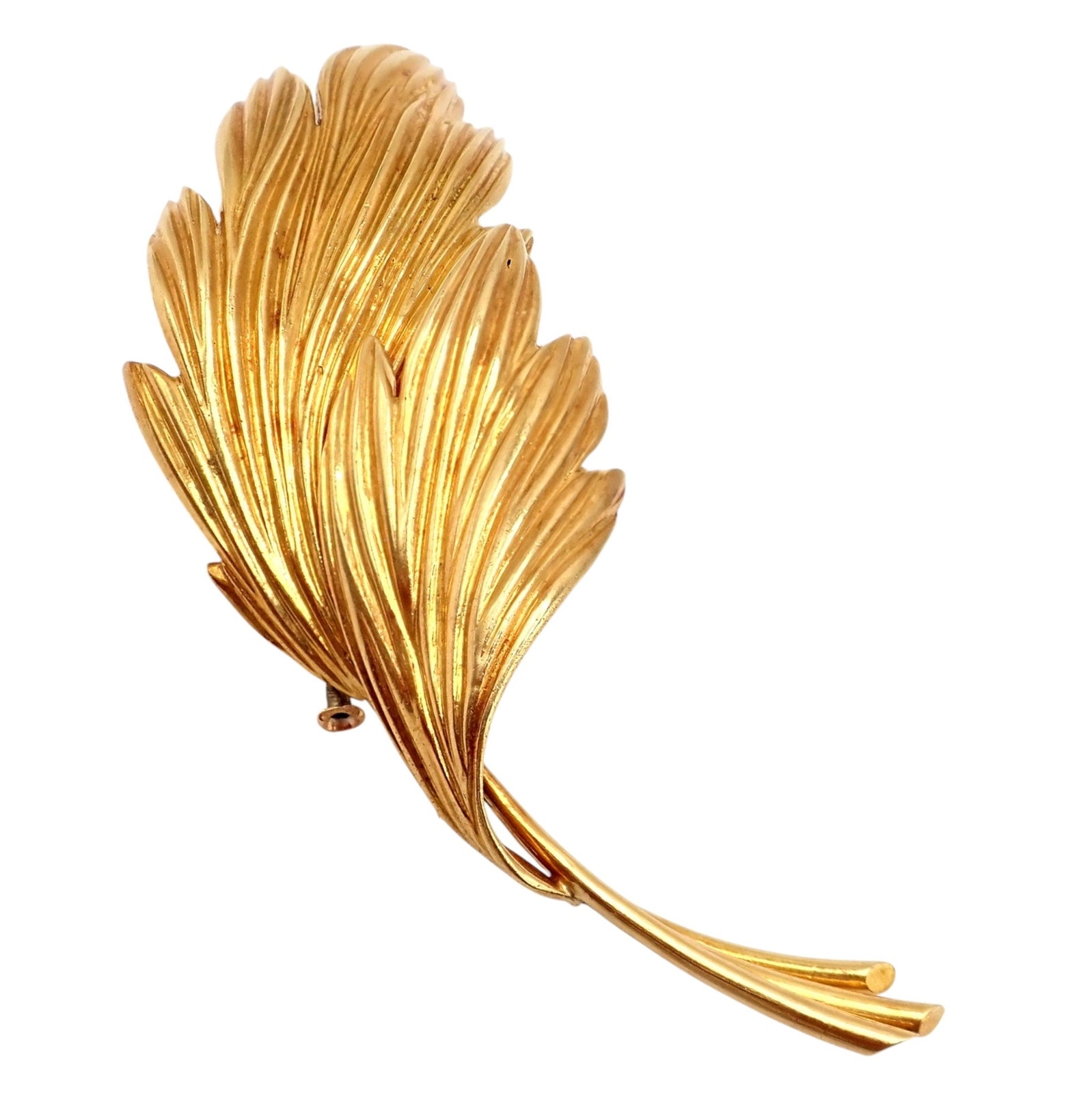Vintage! Tiffany & Co. 18k Yellow Gold French Leaf Large Pin Brooch | Fortrove