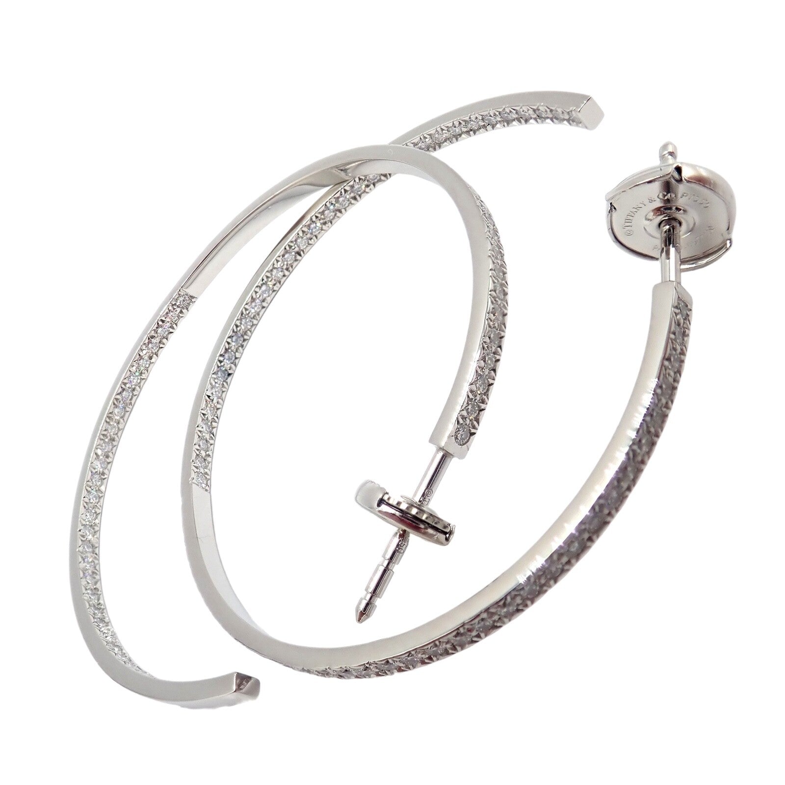 Authentic! Tiffany & Co Platinum Metro Diamond Large Inside Out Hoop Earrings | Fortrove