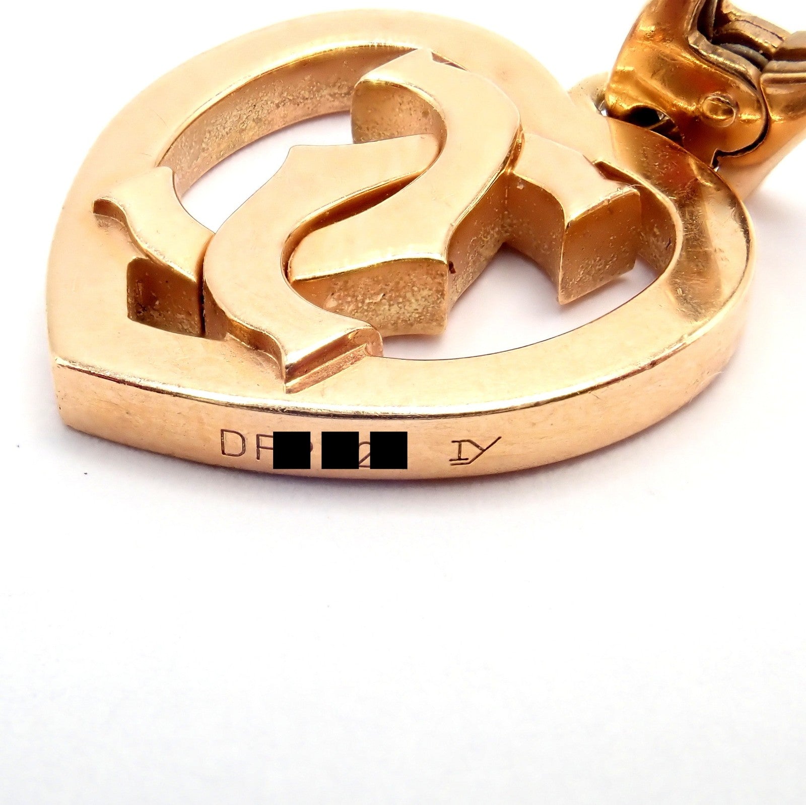 Authentic! Cartier 18k Rose Gold Double C Logo Heart Charm Pendant | Fortrove