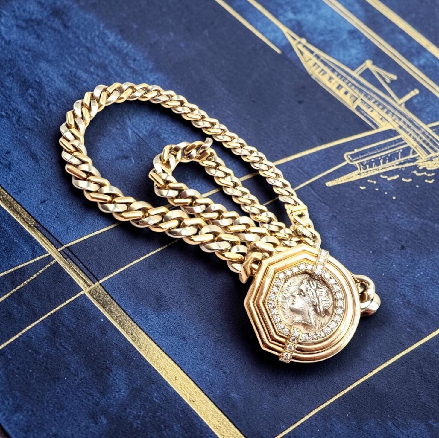 Bvlgari Jewelry & Watches:Fine Jewelry:Necklaces & Pendants Bvlgari Bulgari 18k Yellow White Gold Diamond Monete Antique Coin Link Necklace